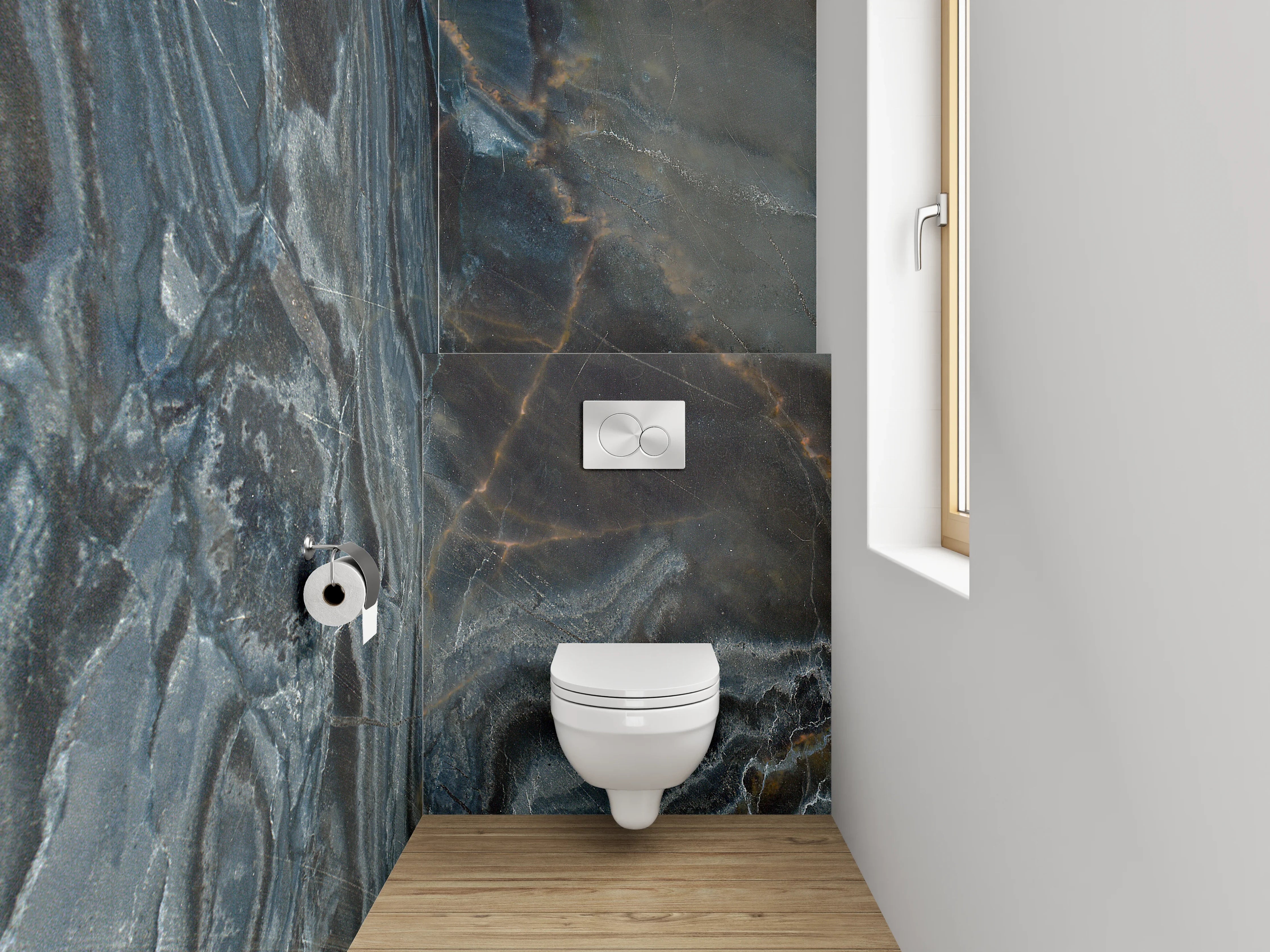 WC-Rückwand - Dunkler Marmor mit braunen und weißen Adern