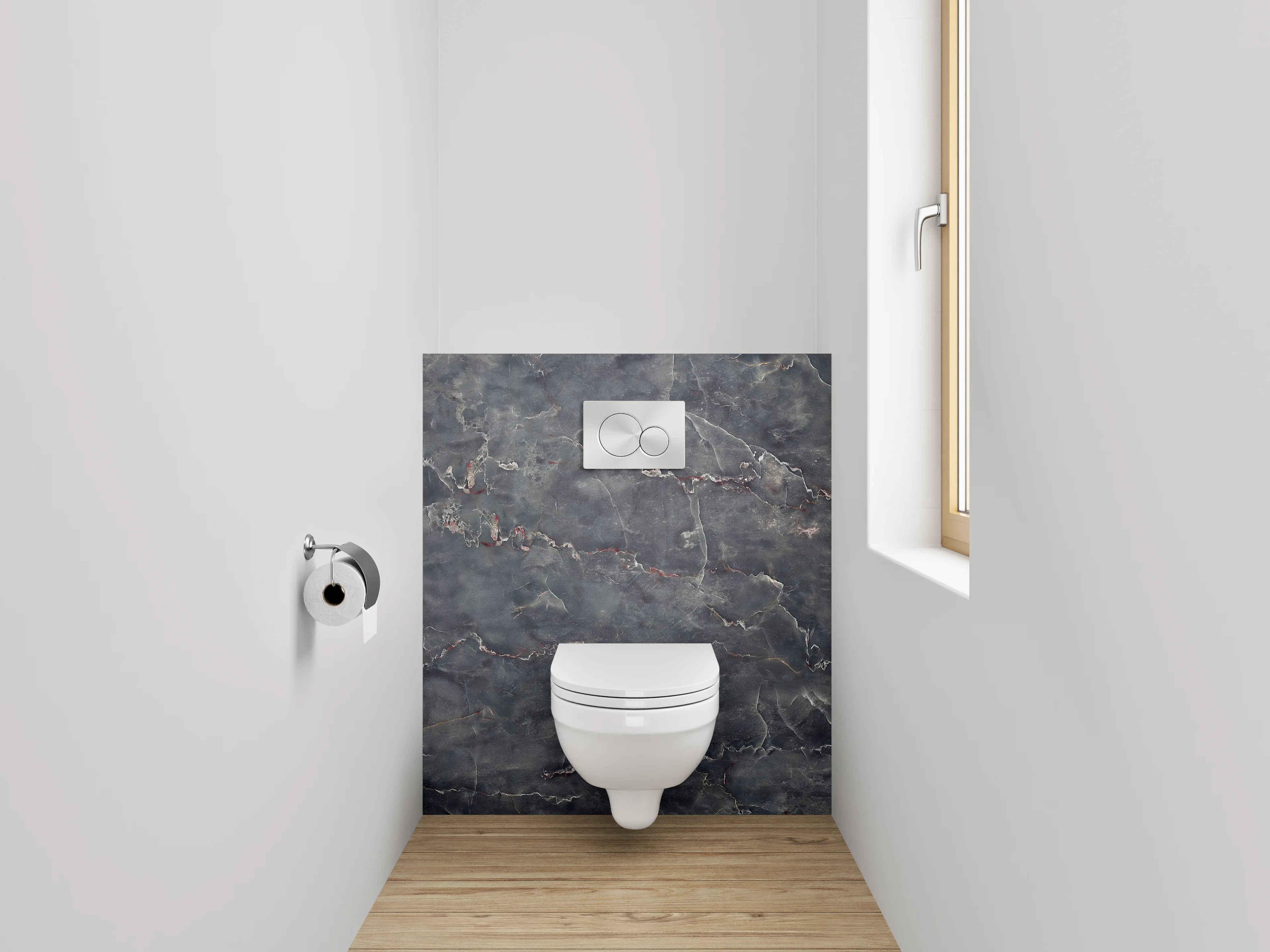 WC-Rückwand - Dunkler Marmor mit feinen Maserungen