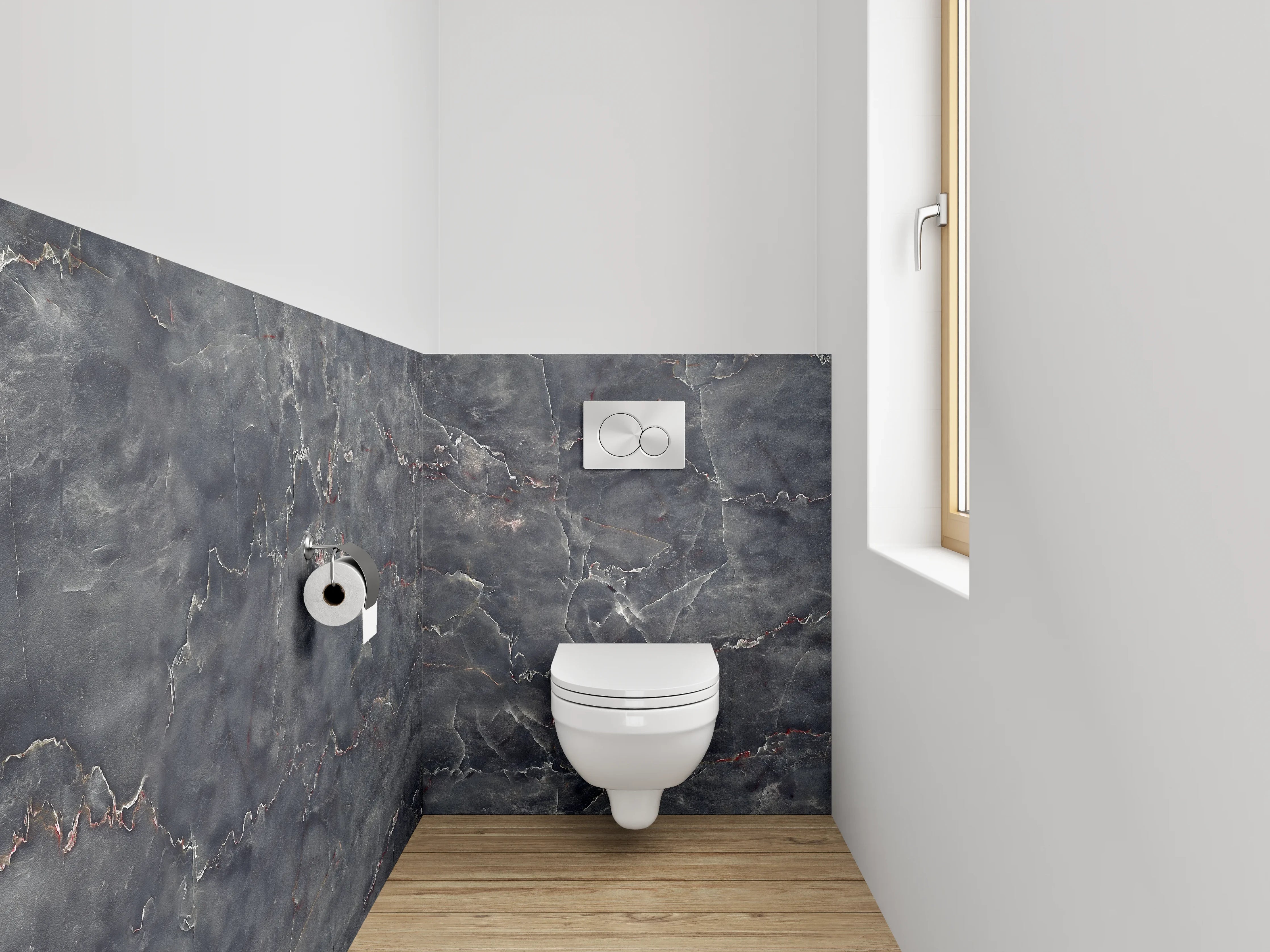 WC-Rückwand - Dunkler Marmor mit feinen Maserungen