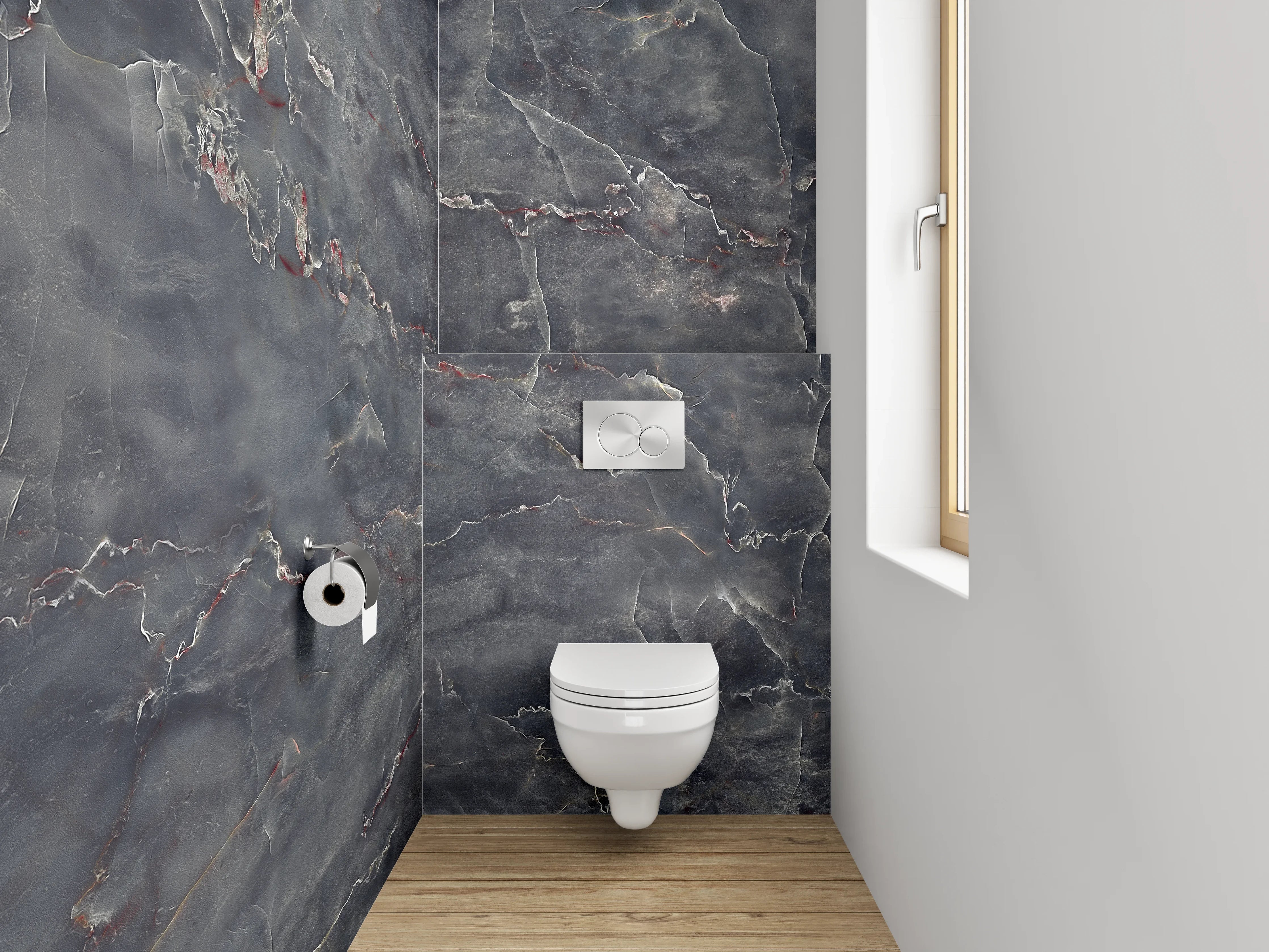 WC-Rückwand - Dunkler Marmor mit feinen Maserungen