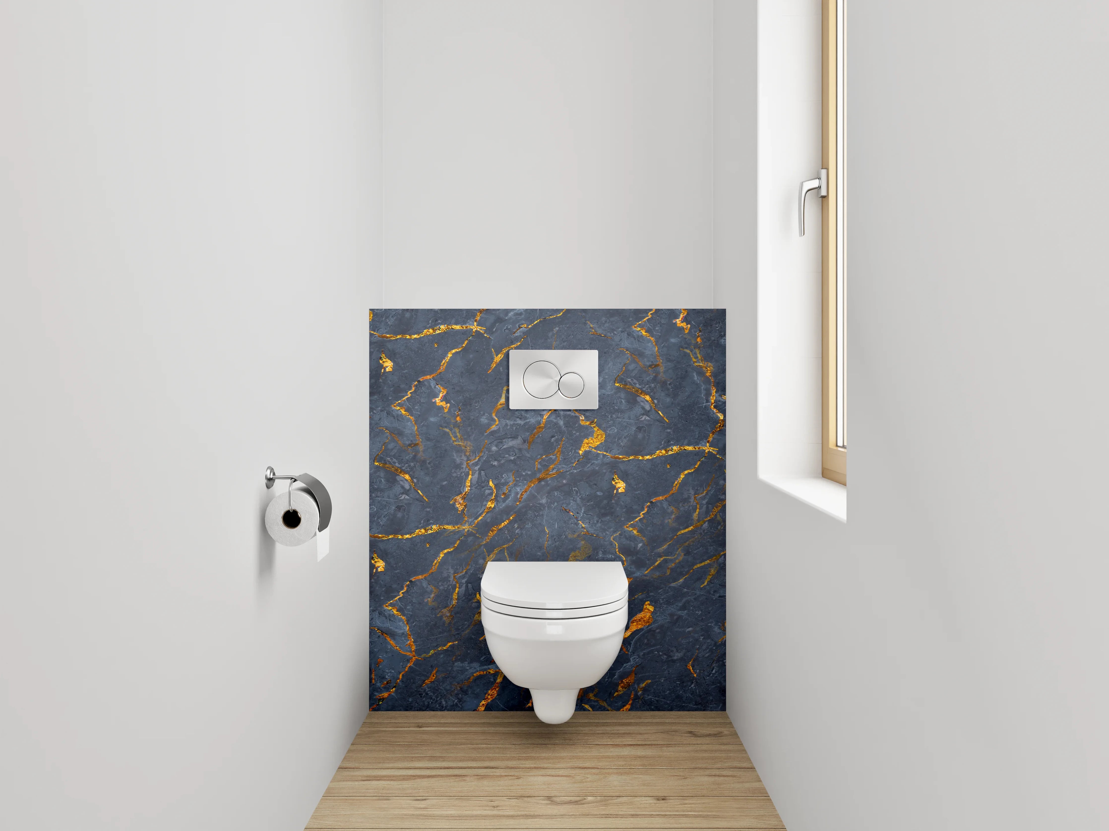 WC-Rückwand - Dunkler Marmor mit goldenen Adern