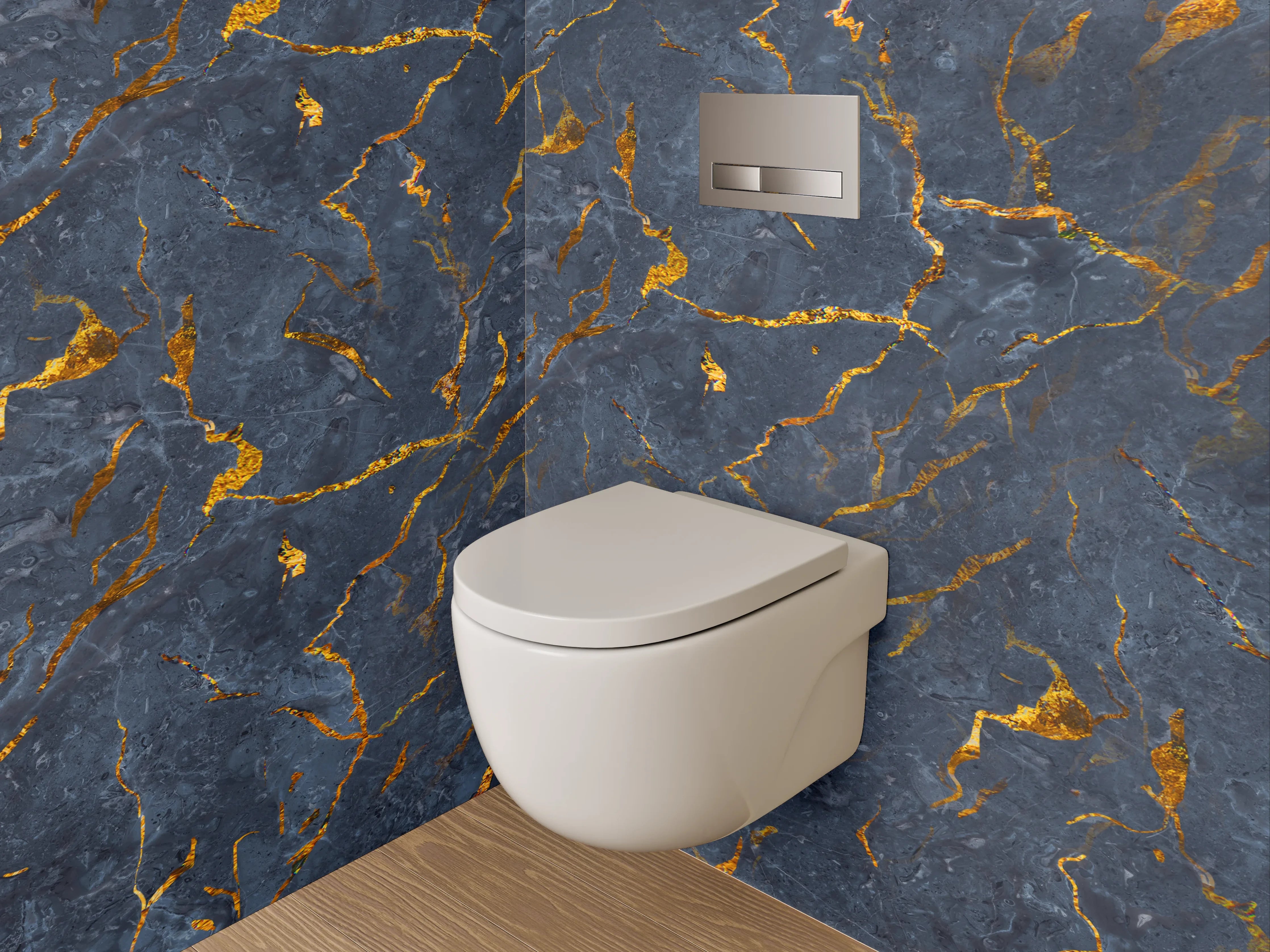 WC-Rückwand - Dunkler Marmor mit goldenen Adern