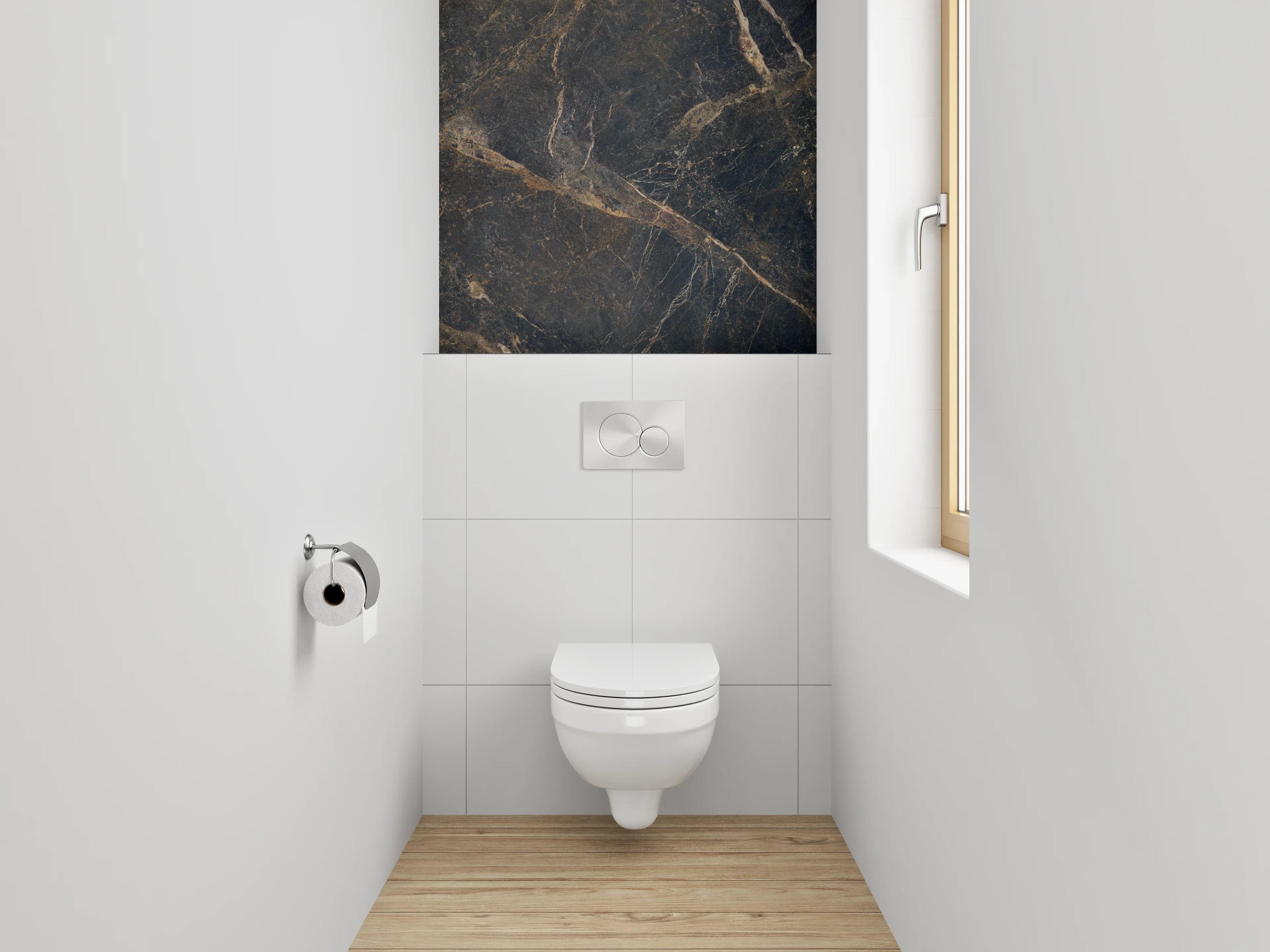 WC-Rückwand - Dunkler Marmor mit goldener Maserung