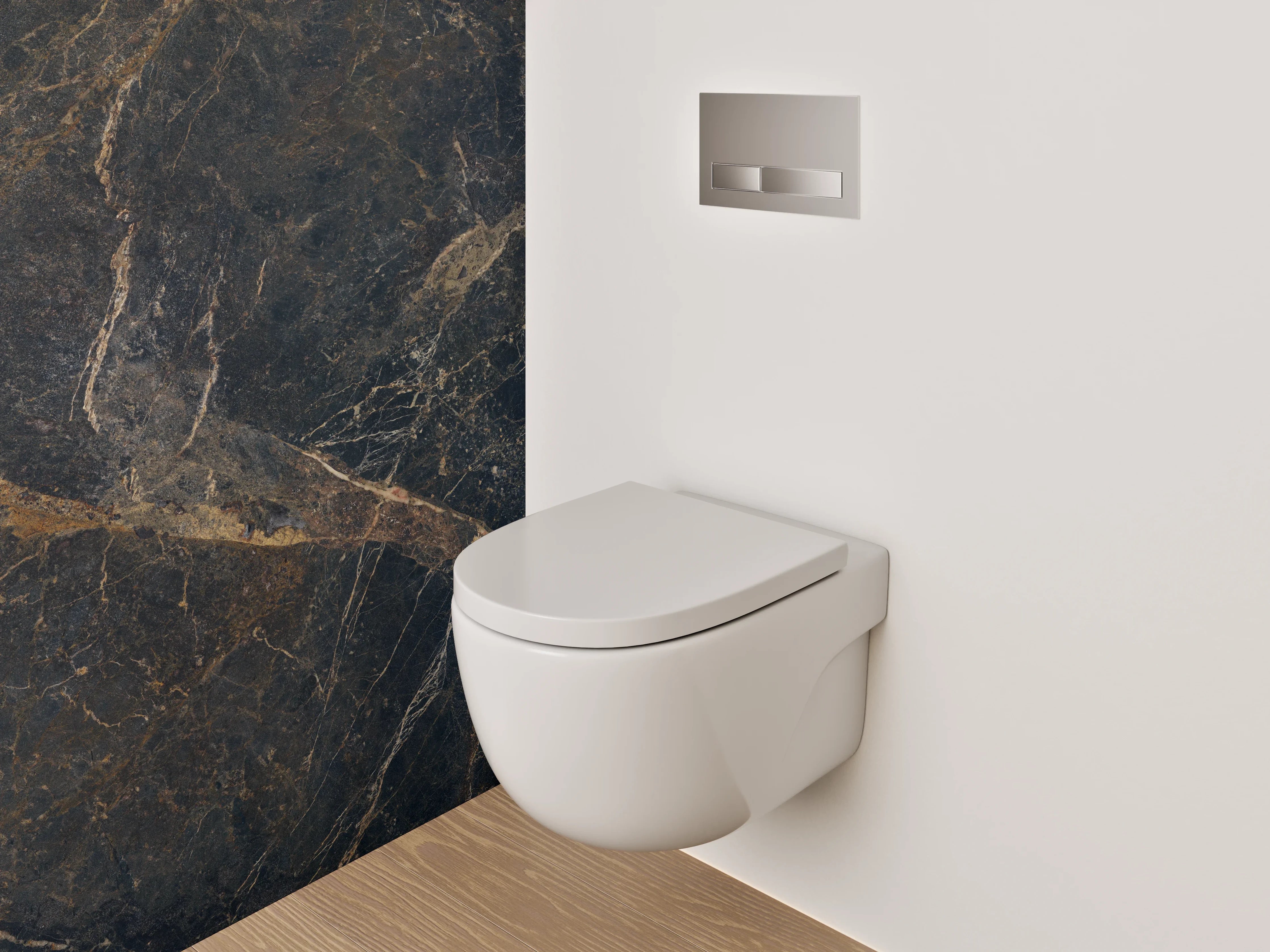 WC-Rückwand - Dunkler Marmor mit goldener Maserung