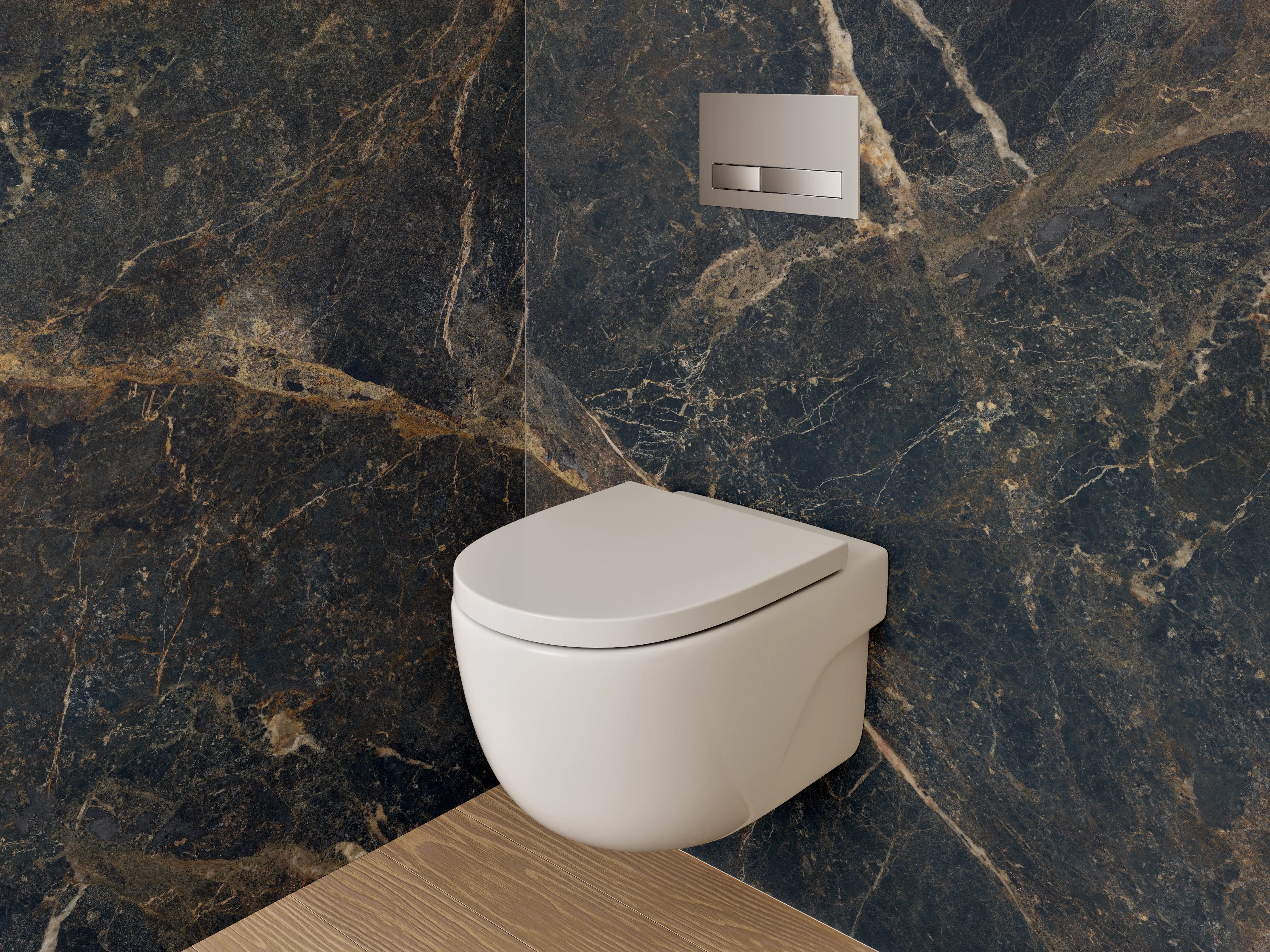 WC-Rückwand - Dunkler Marmor mit goldener Maserung