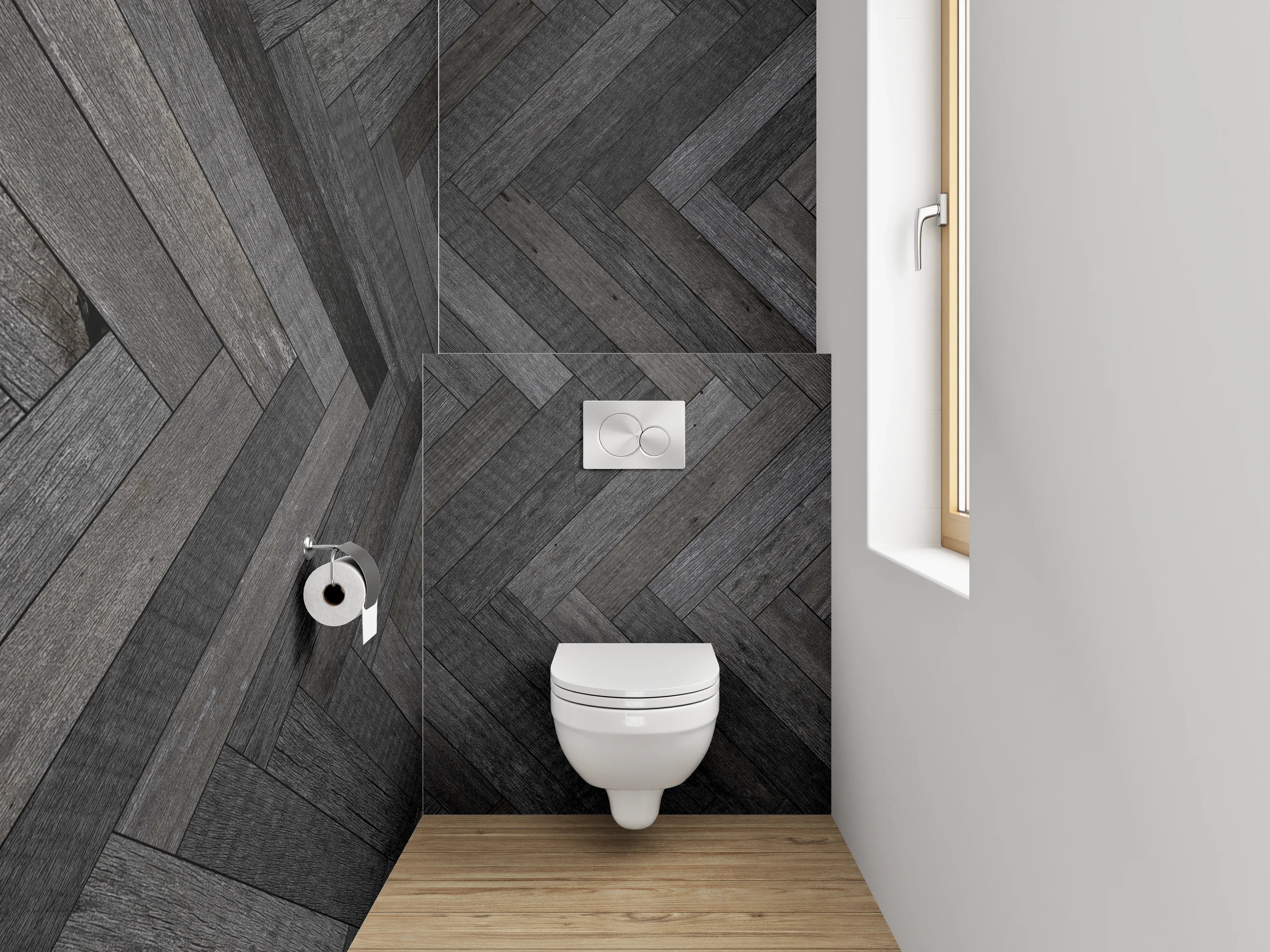 WC-Rückwand - Dunkles Fischgrät Holz Muster
