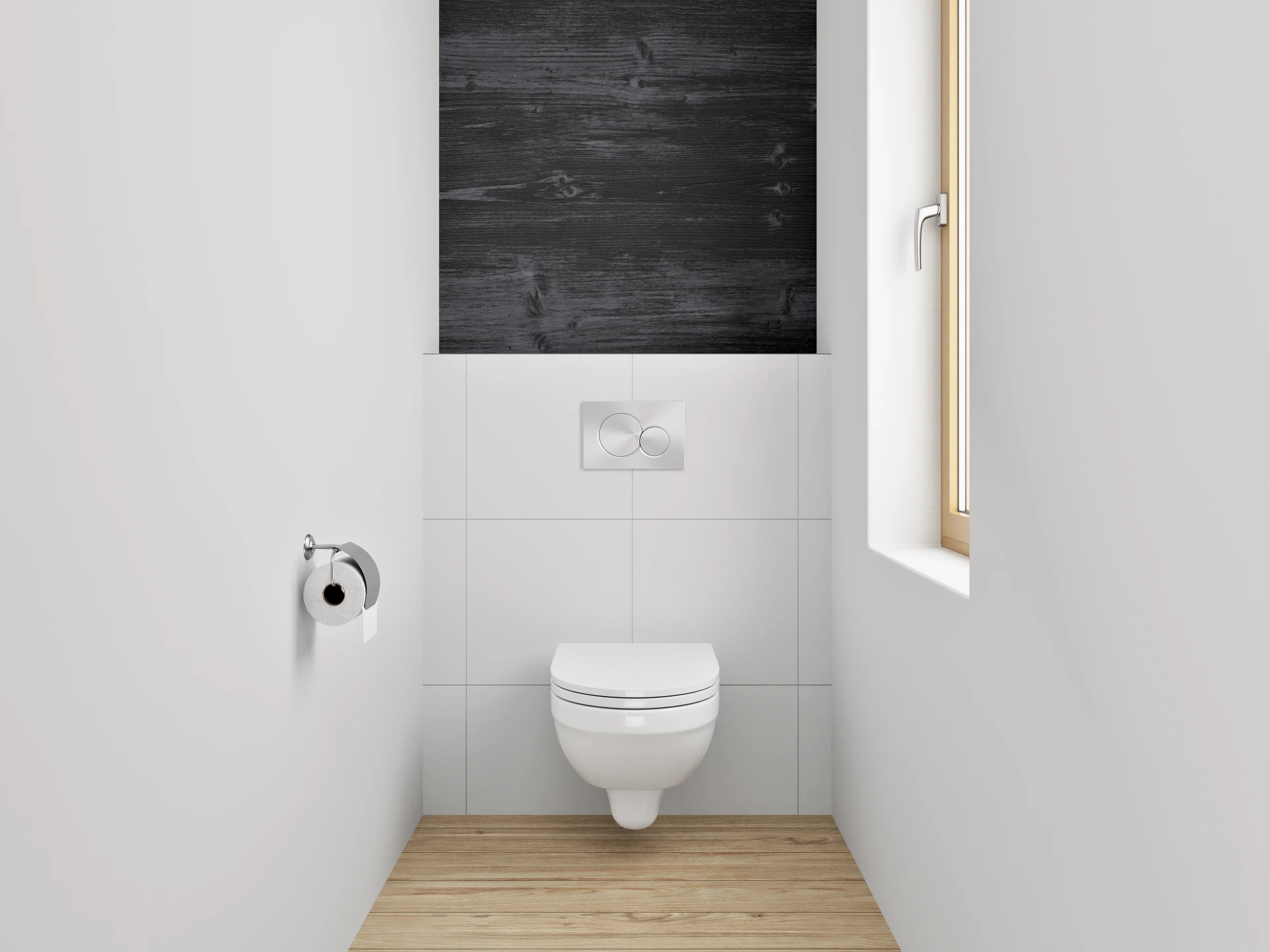 WC-Rückwand - Dunkles Holz-Design