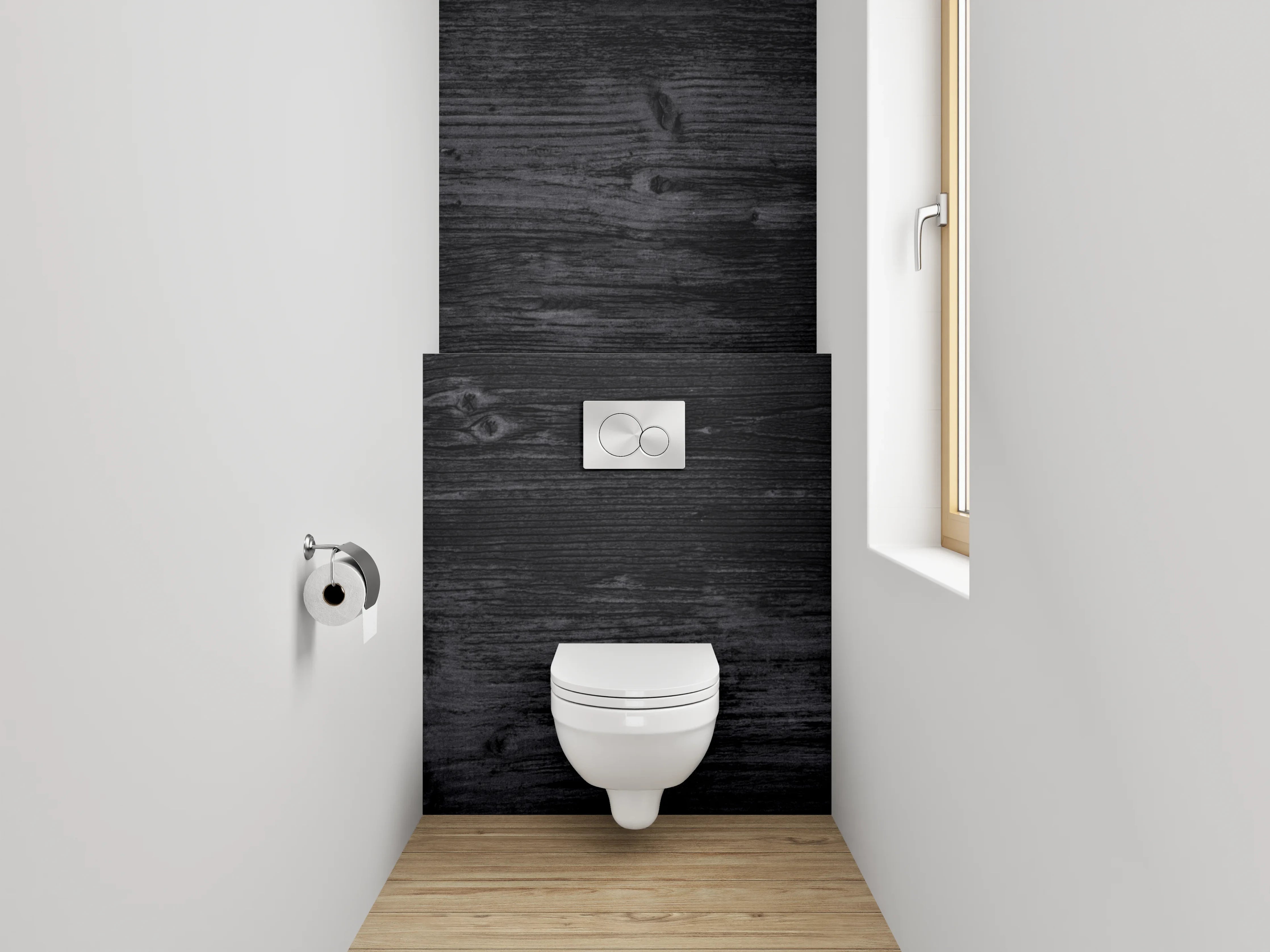 WC-Rückwand - Dunkles Holz-Design