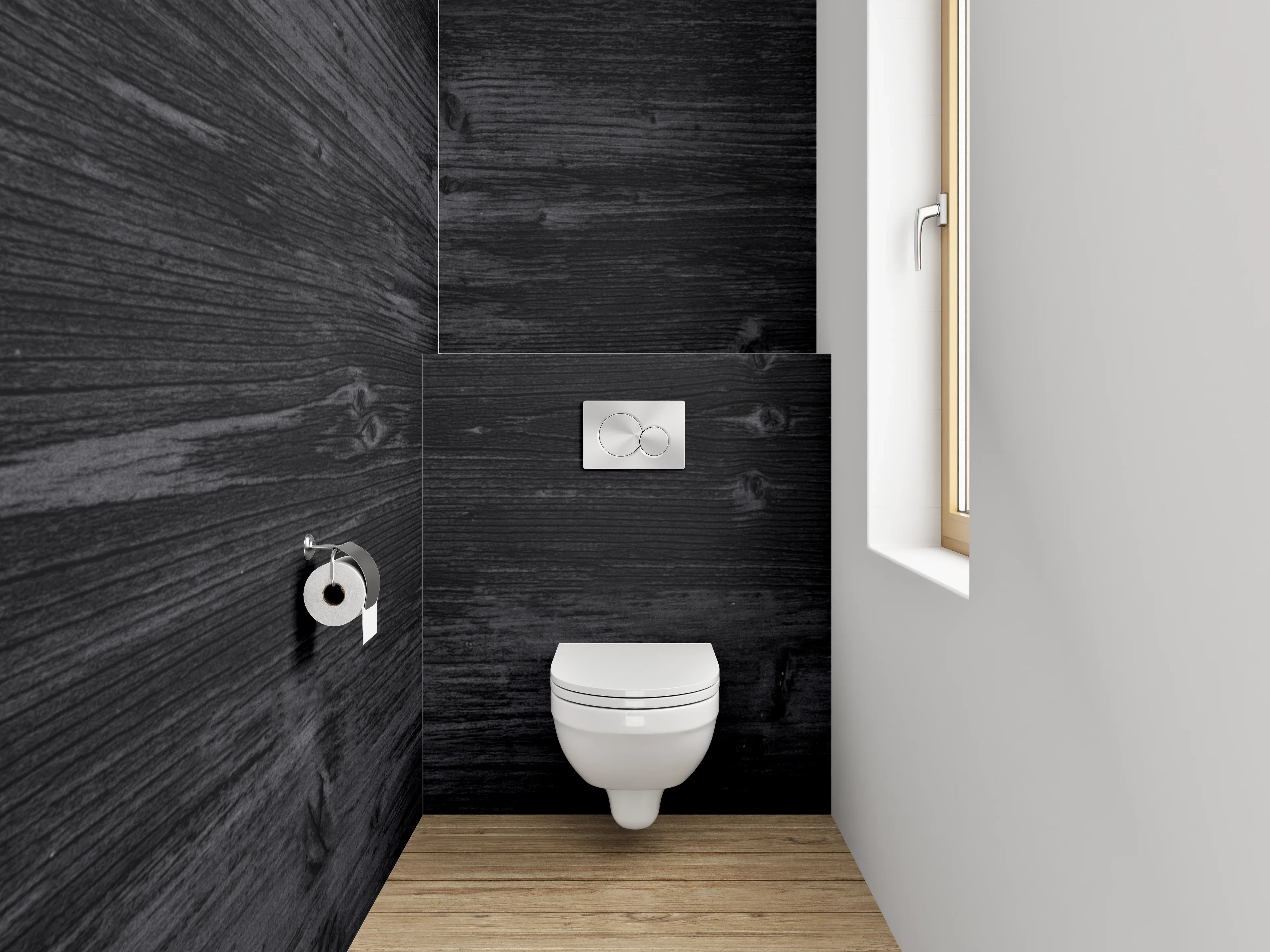 WC-Rückwand - Dunkles Holz-Design