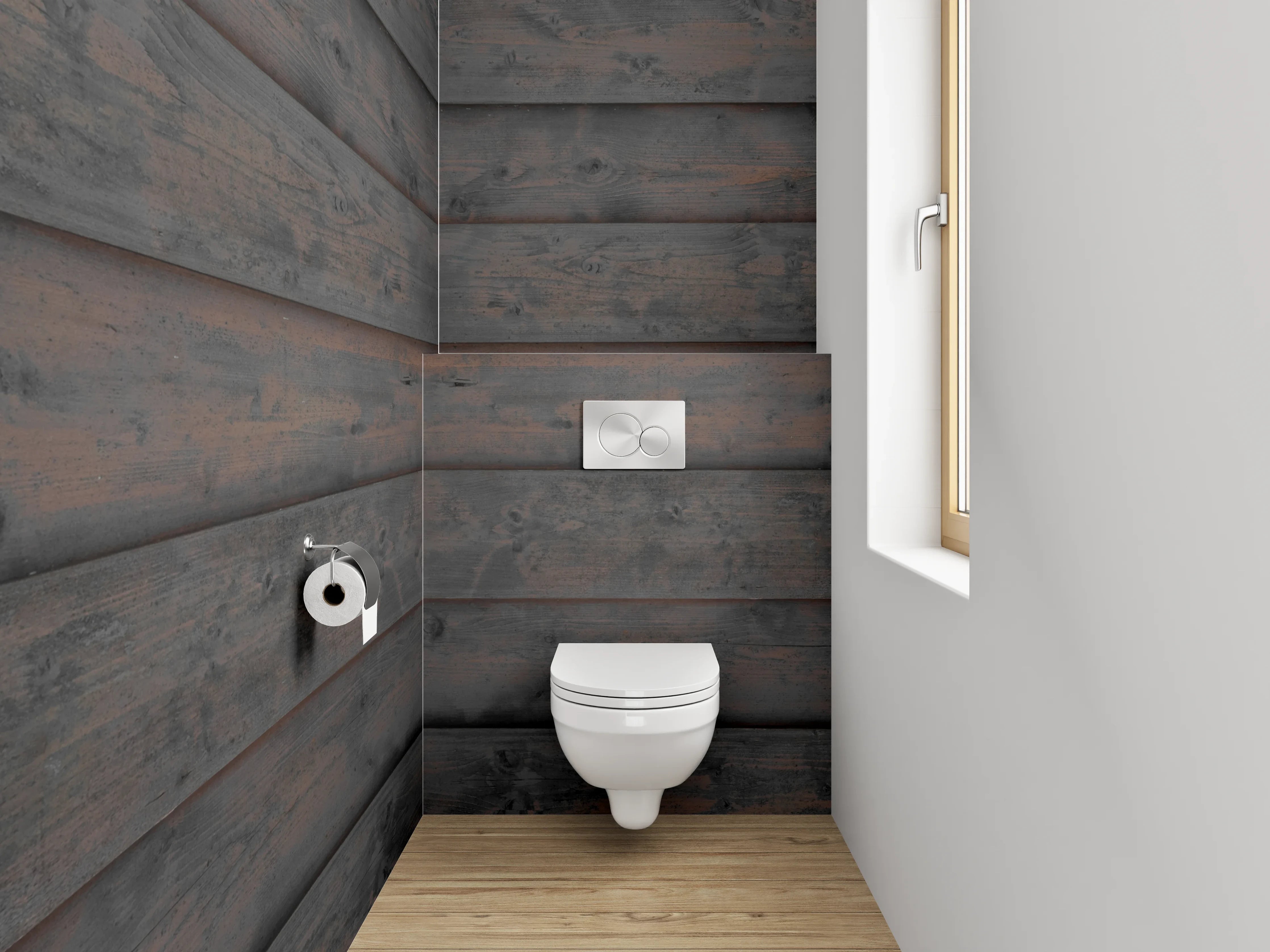 WC-Rückwand - Dunkles Holz-Panel Design