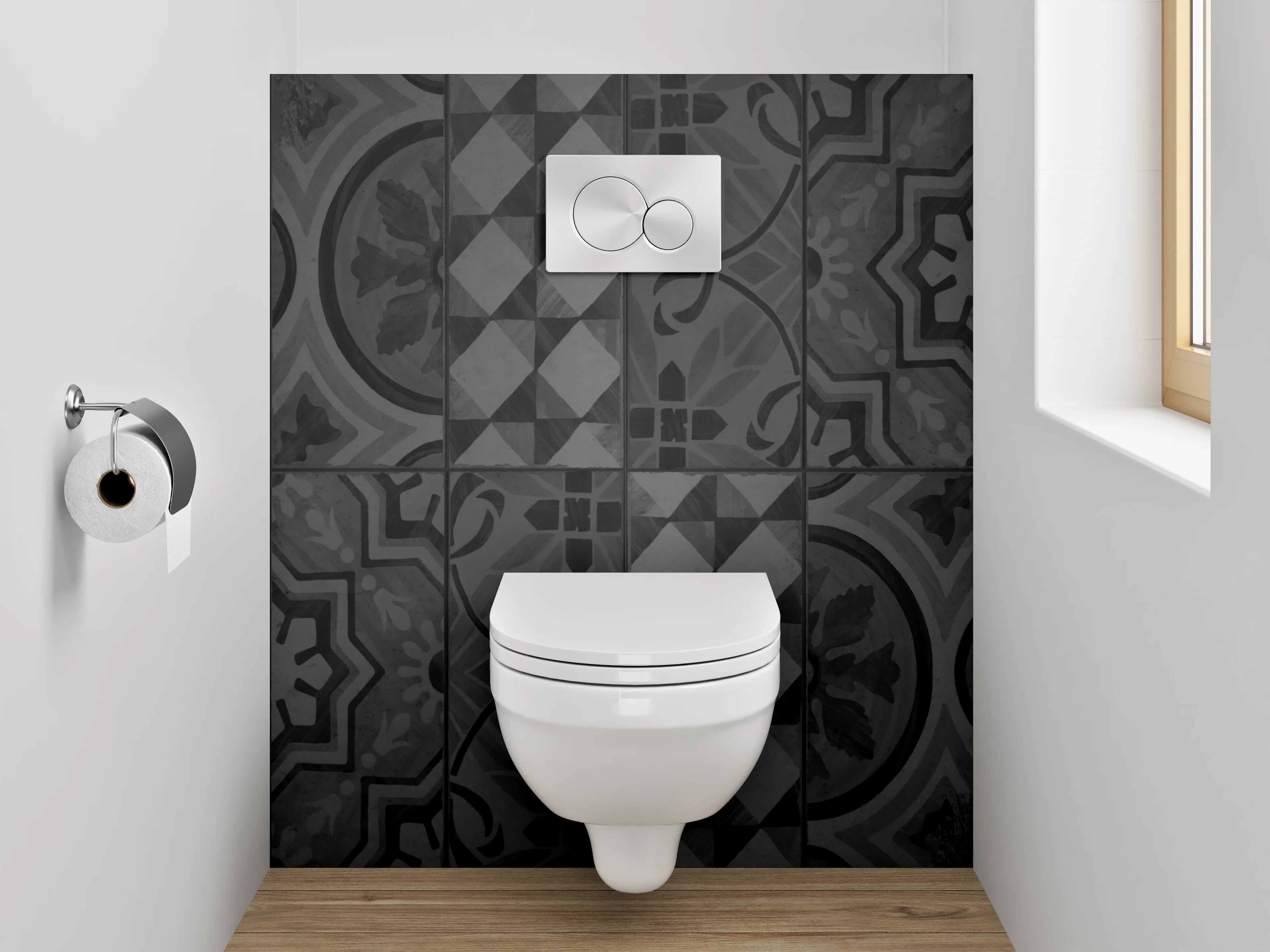 WC-Rückwand - Dunkles Vintage-Fliesenmuster modern