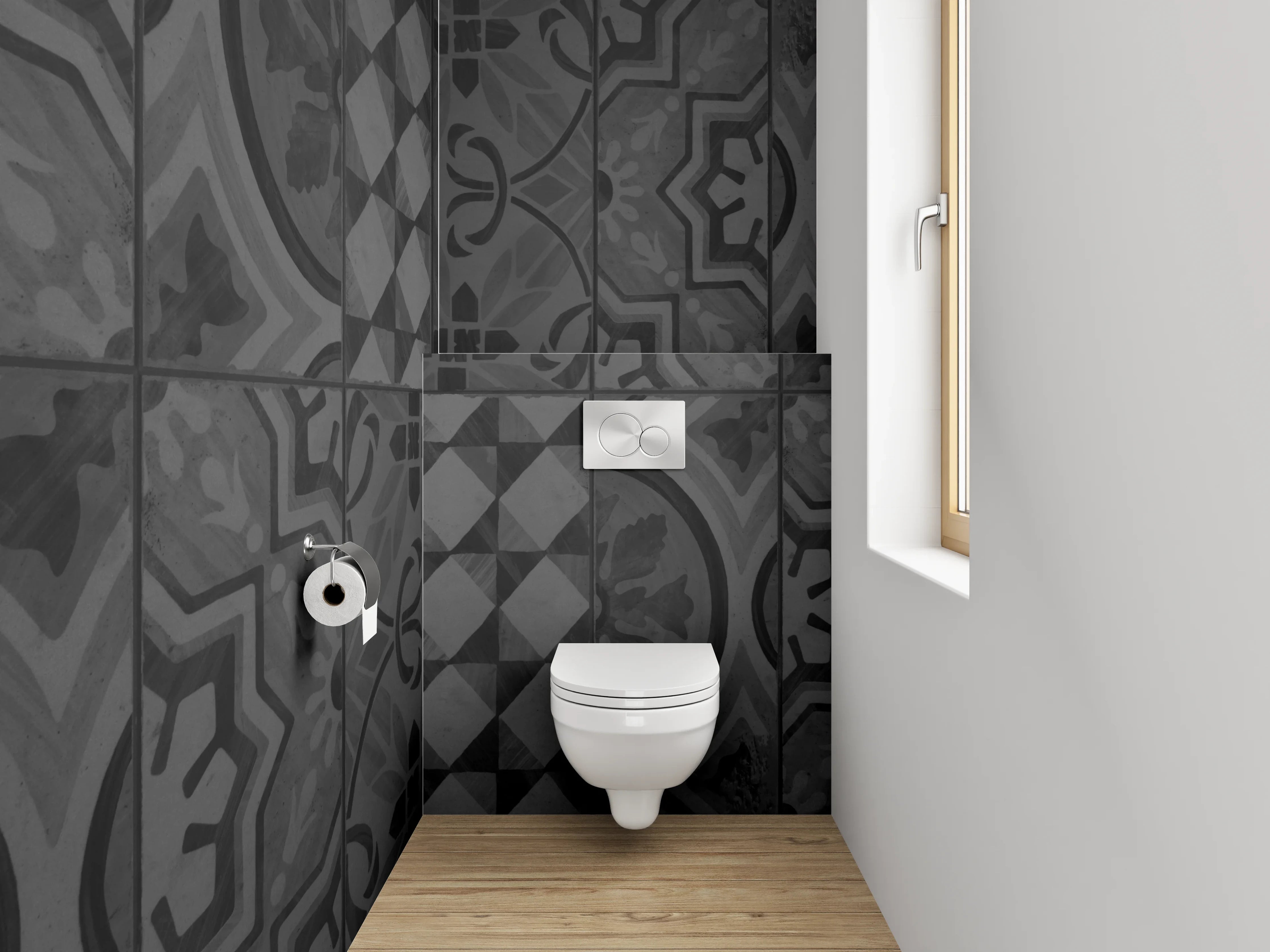 WC-Rückwand - Dunkles Vintage-Fliesenmuster modern
