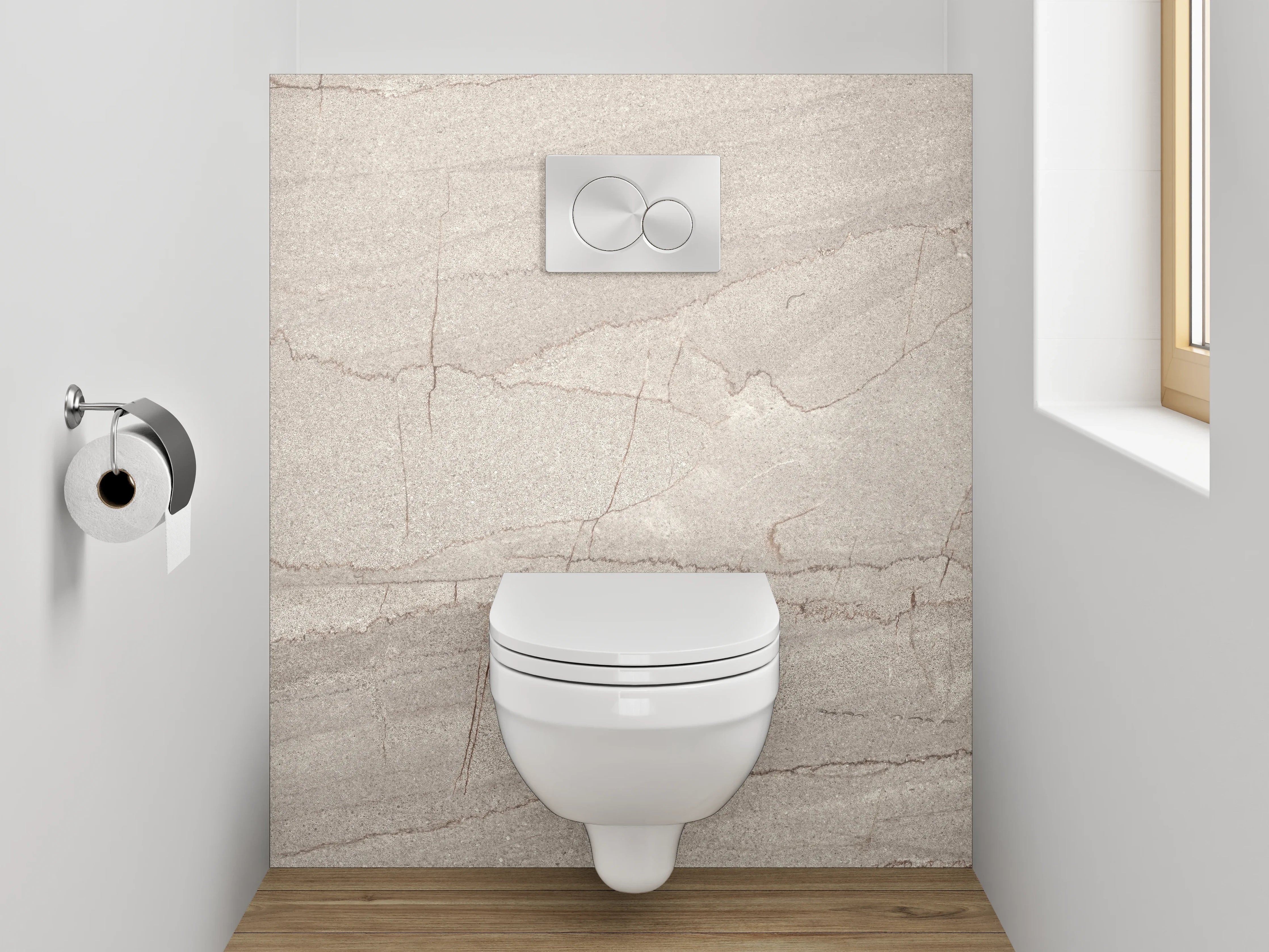 WC-Rückwand - Edle Grauschattierungen auf weißem Marmor