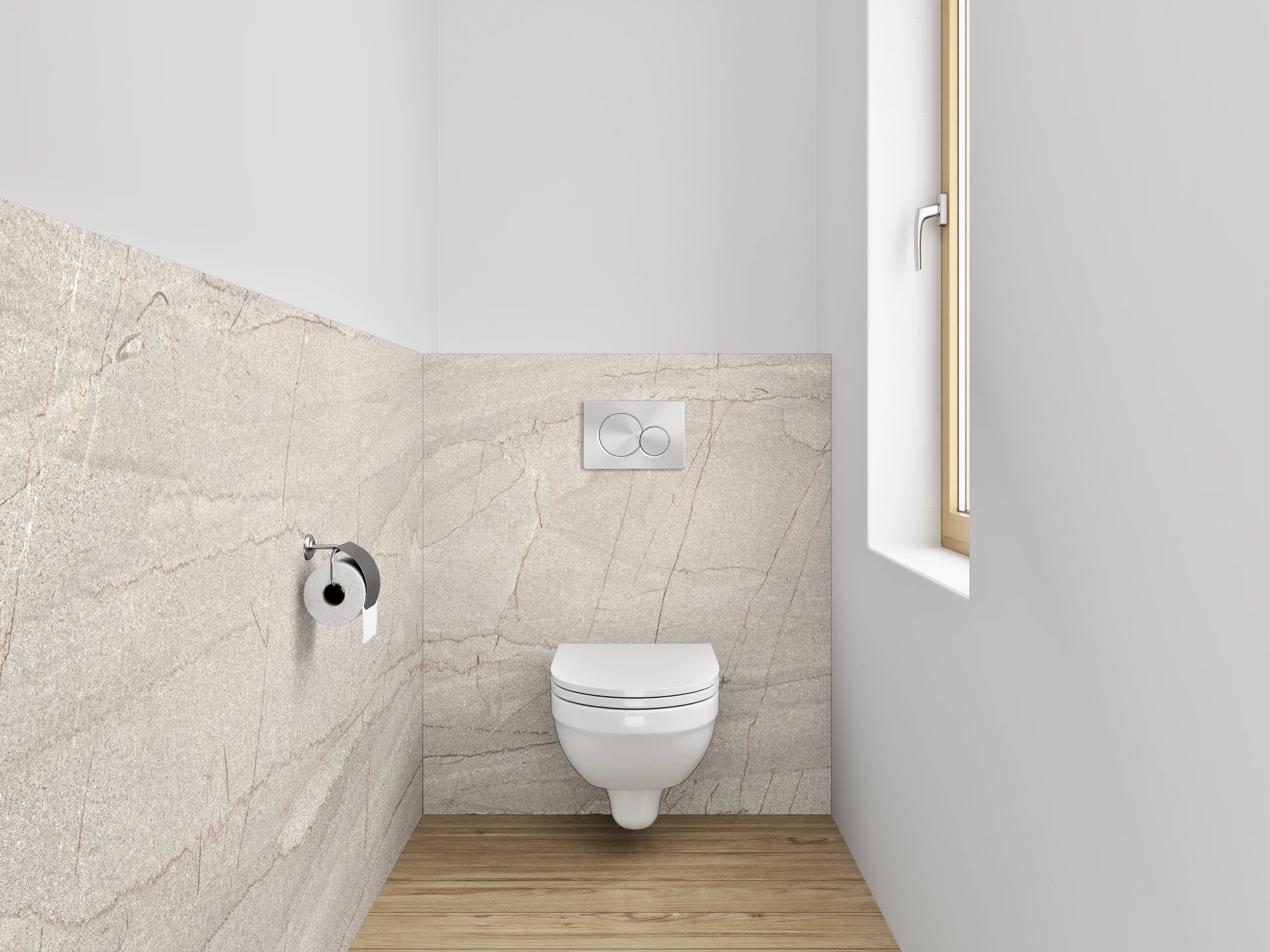 WC-Rückwand - Edle Grauschattierungen auf weißem Marmor