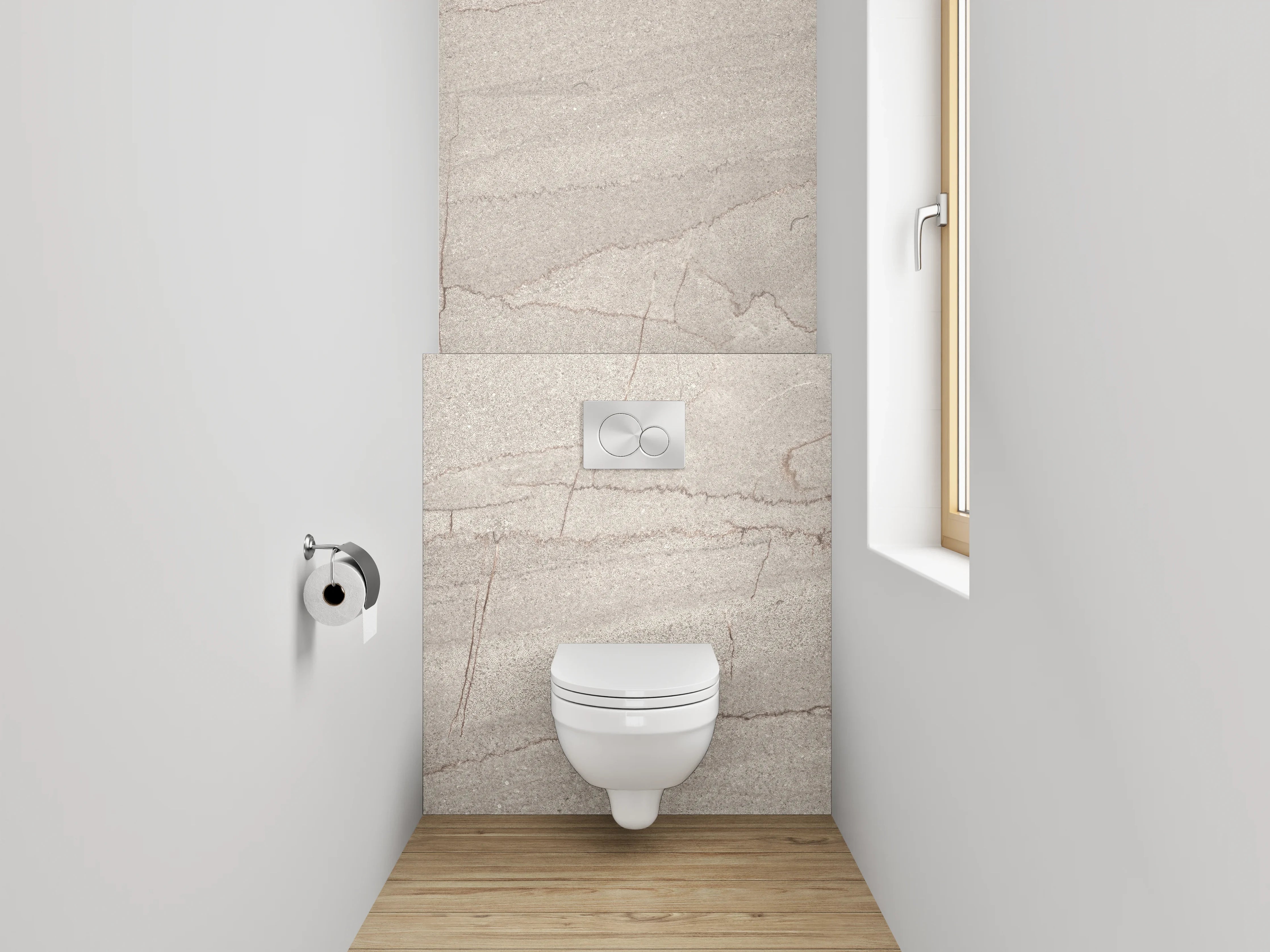 WC-Rückwand - Edle Grauschattierungen auf weißem Marmor