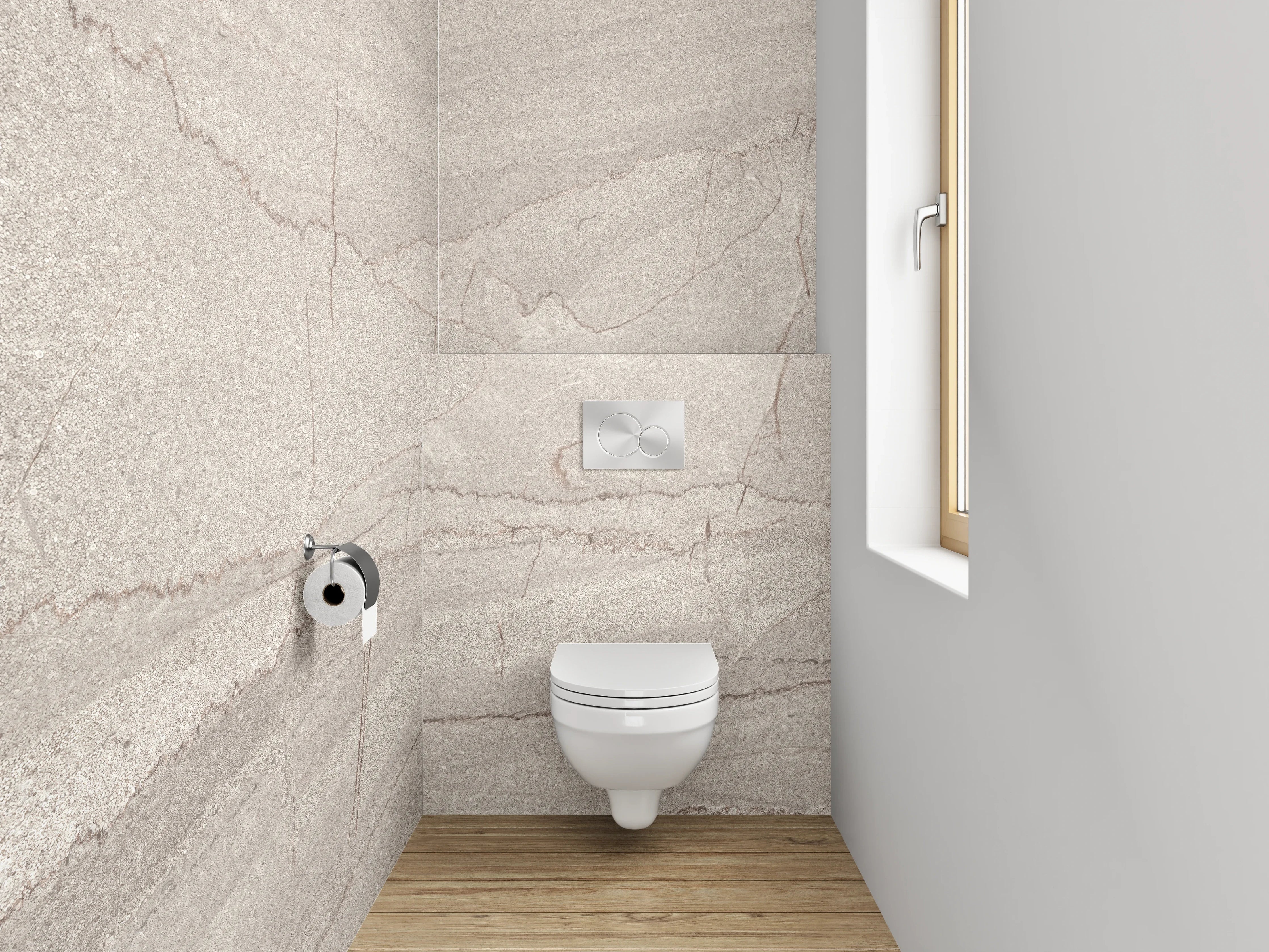 WC-Rückwand - Edle Grauschattierungen auf weißem Marmor