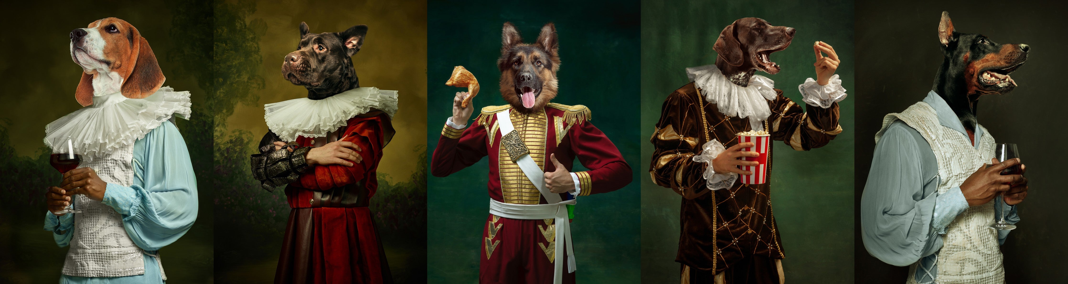 WC-Rückwand-Edle Hunde im Renaissance-Look