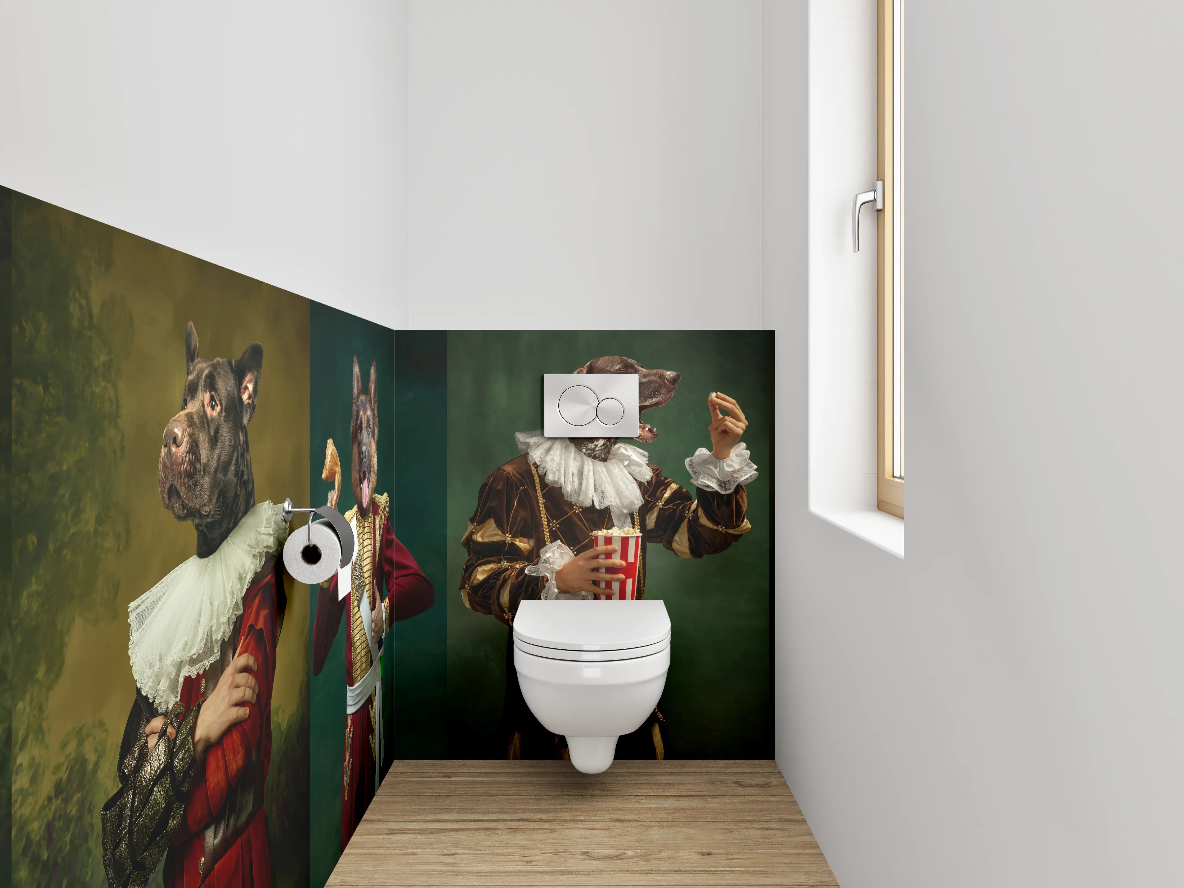 WC-Rückwand - Edle Hunde im Renaissance-Look
