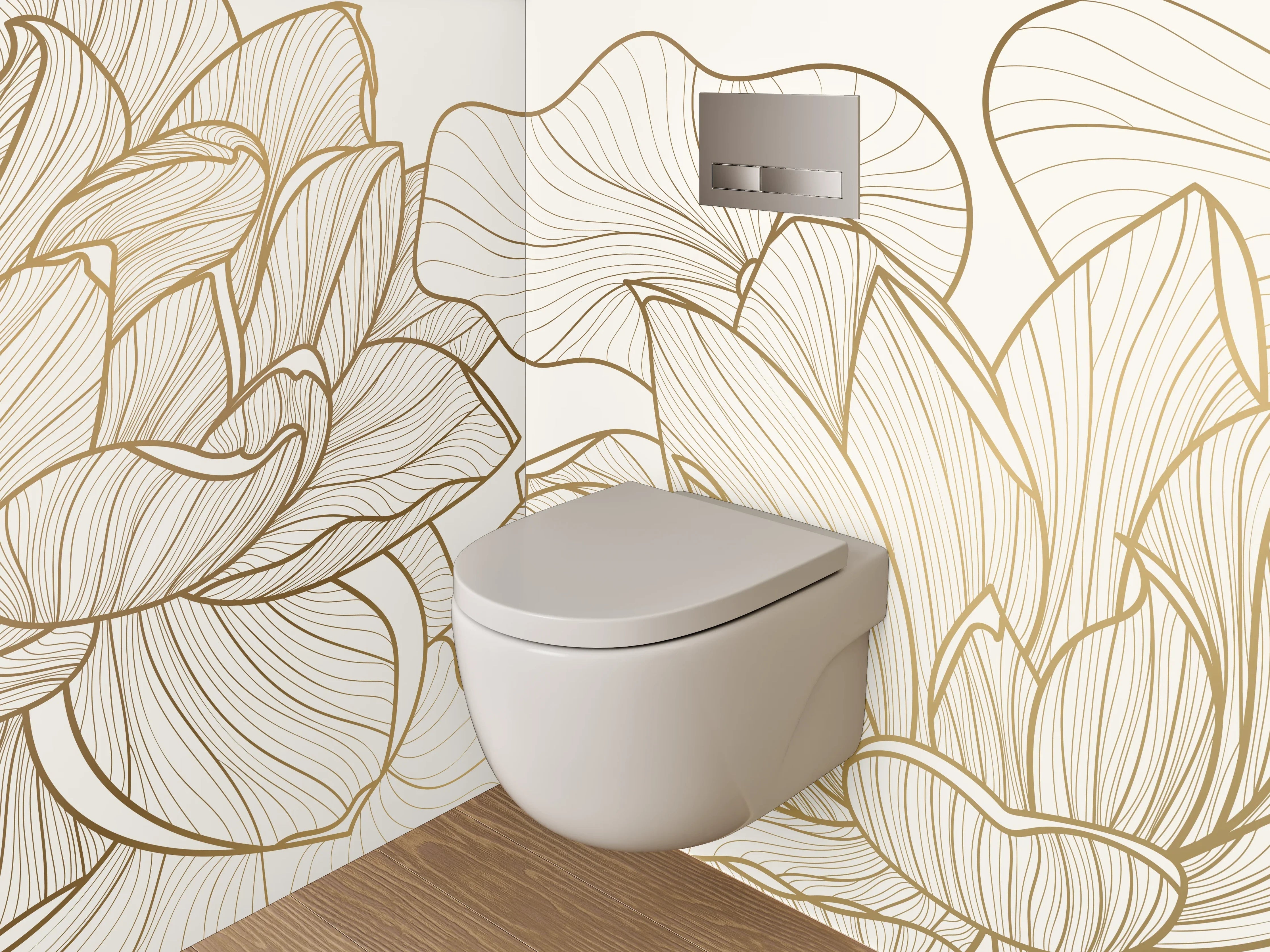 WC-Rückwand - Edle Lineart Lotus Blüten Beige Gold