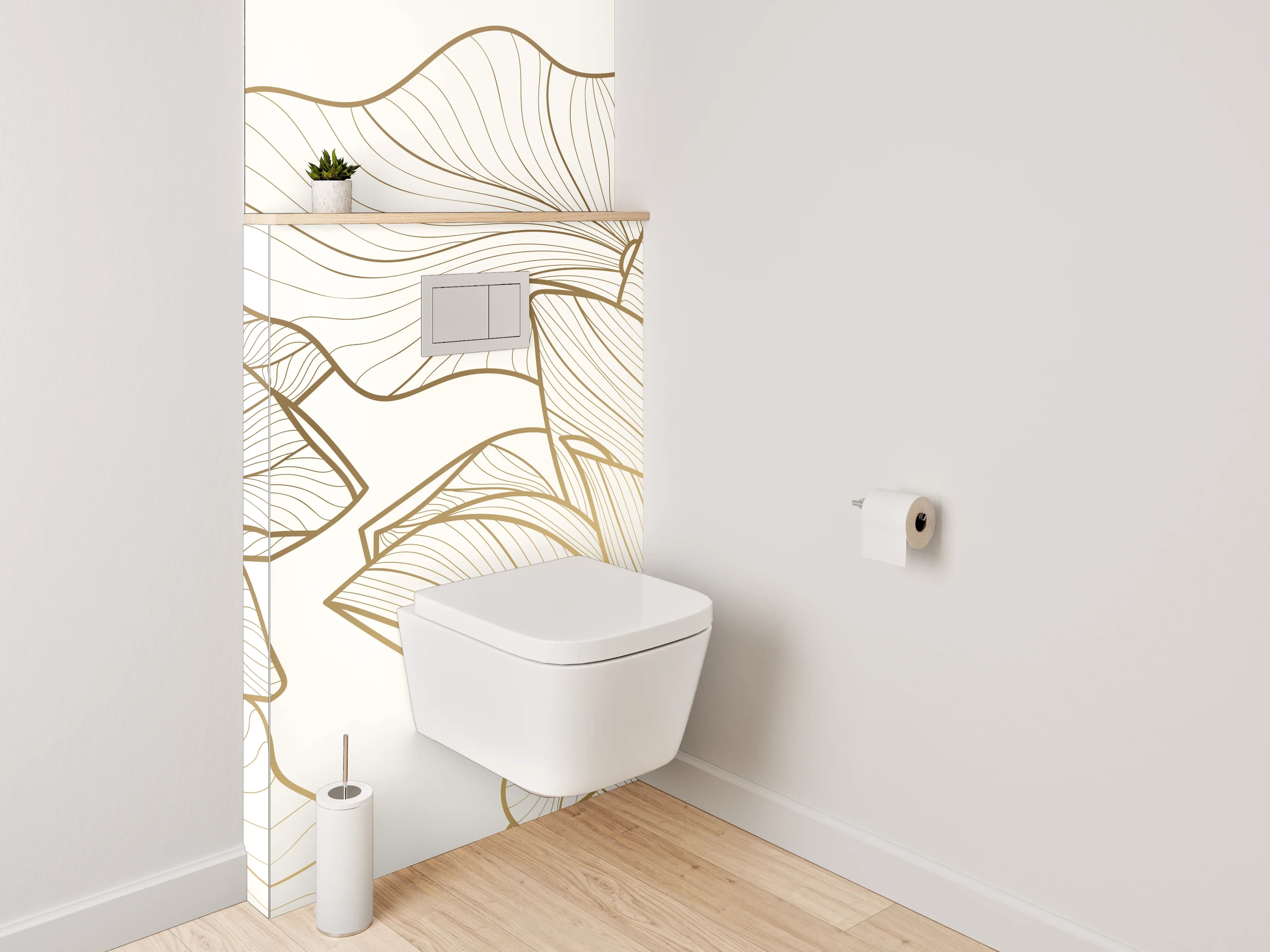 WC-Rückwand - Edle Lineart Lotus Blüten Beige Gold