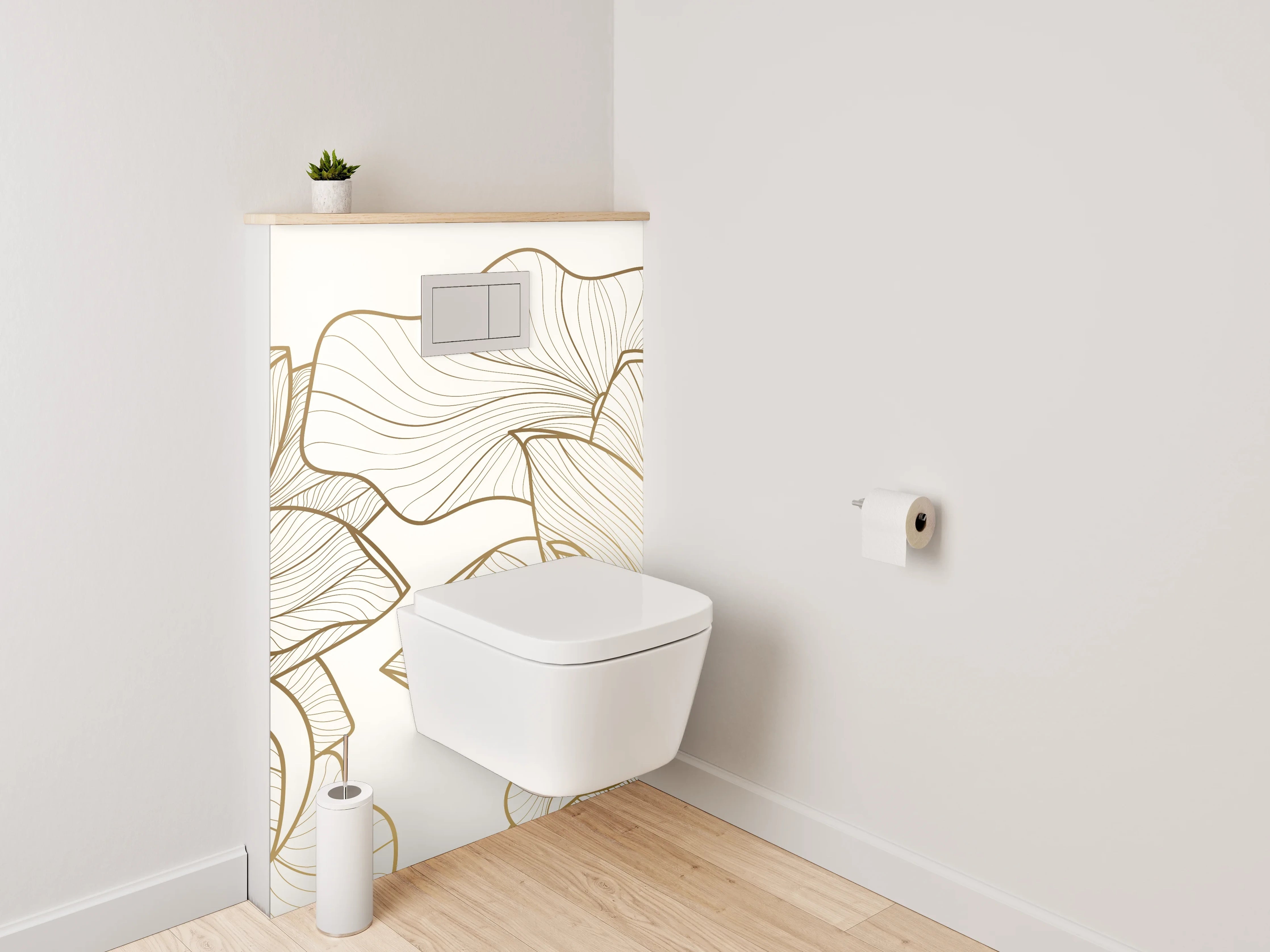 WC-Rückwand - Edle Lineart Lotus Blüten Beige Gold