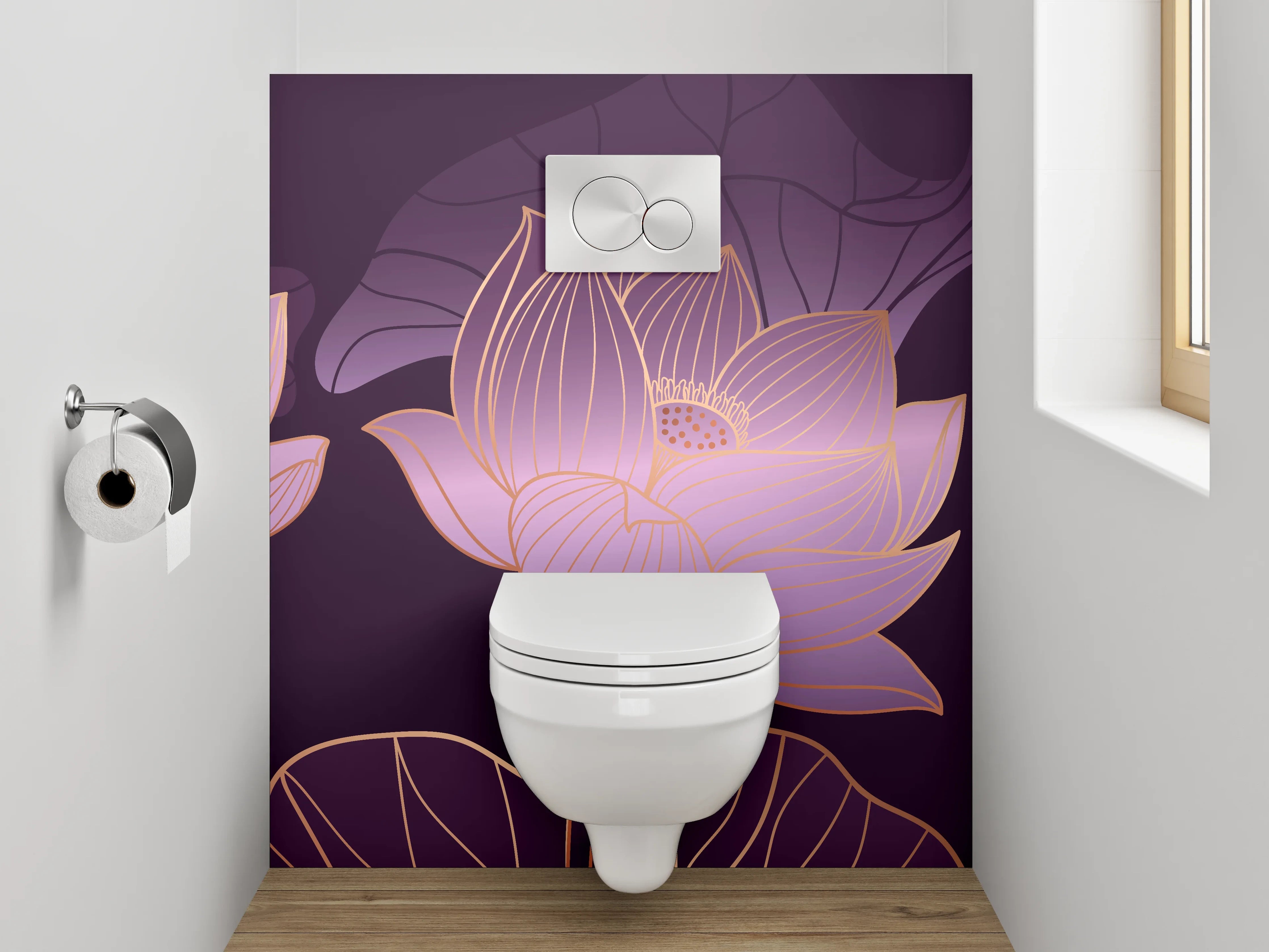 WC-Rückwand - Edle Lotusblüte mit Goldakzenten