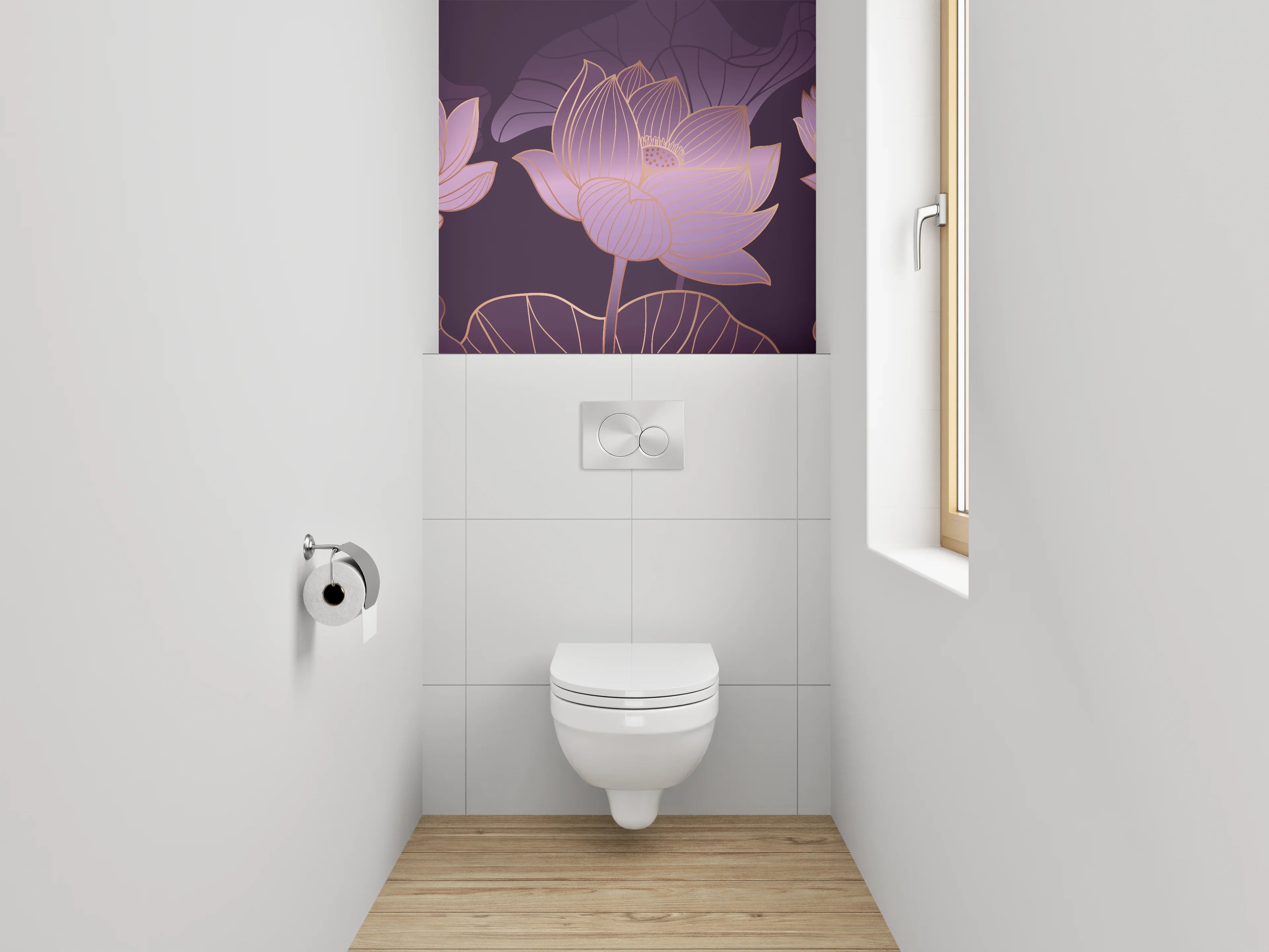 WC-Rückwand - Edle Lotusblüte mit Goldakzenten