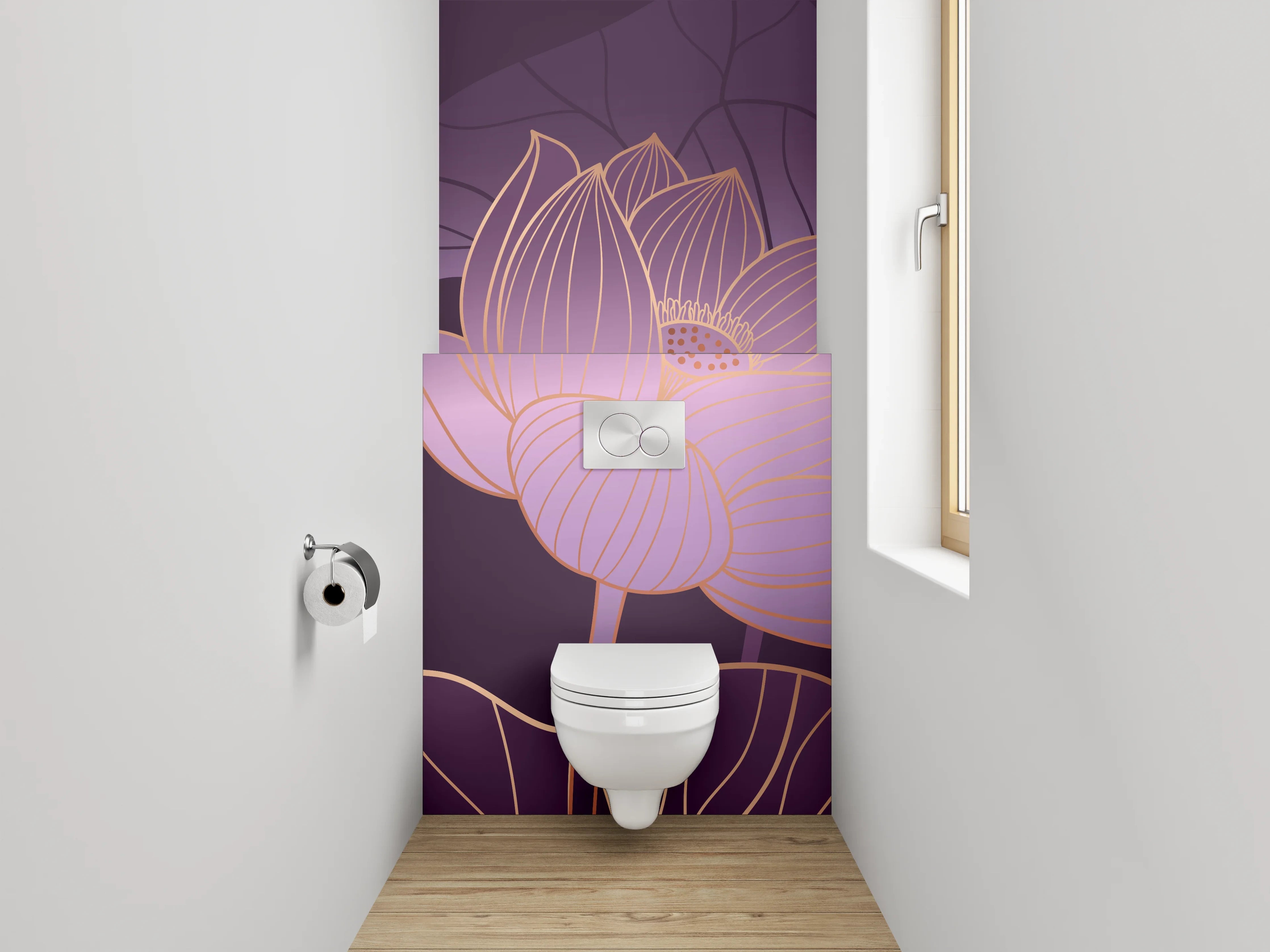 WC-Rückwand - Edle Lotusblüte mit Goldakzenten