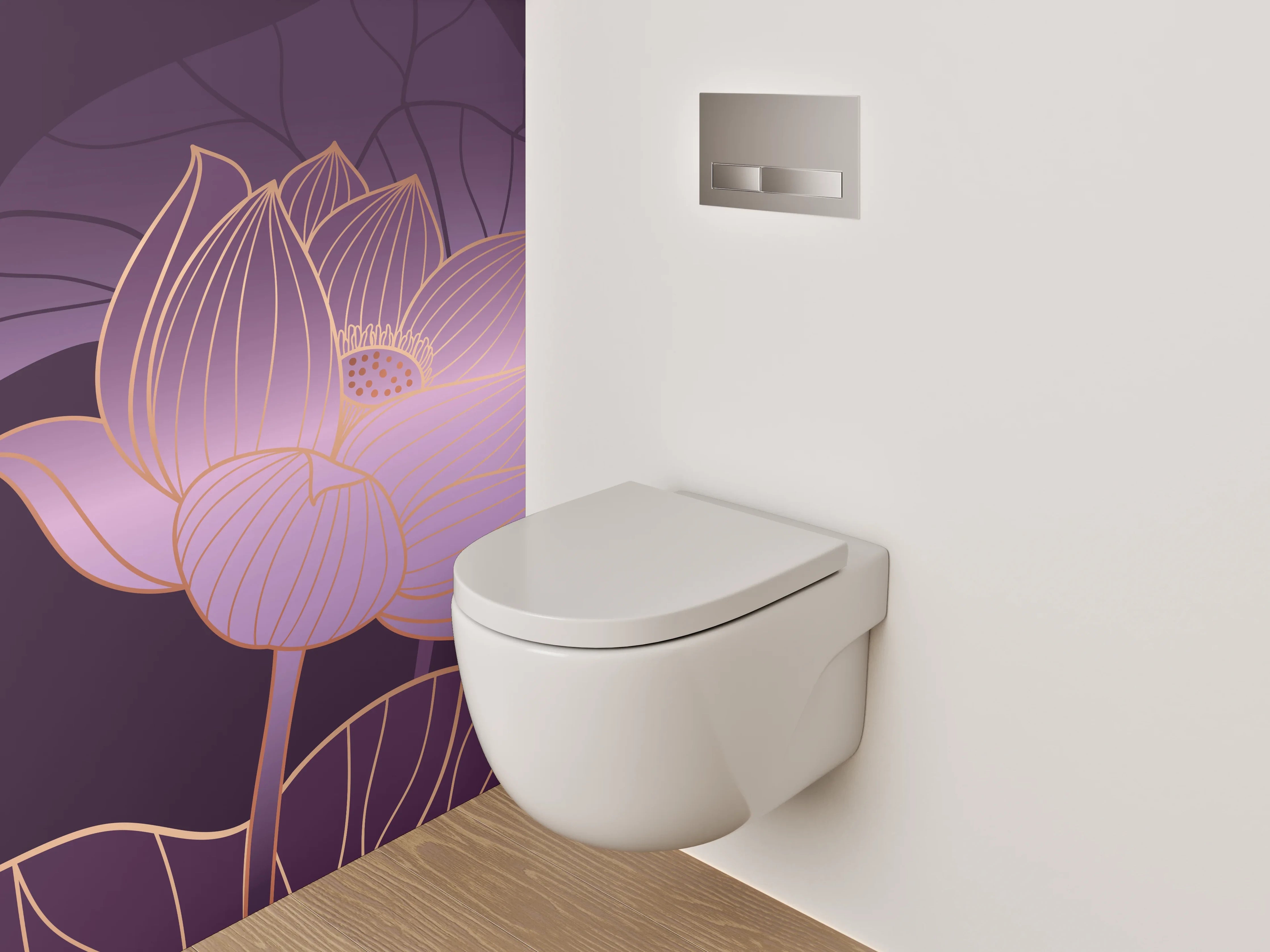 WC-Rückwand - Edle Lotusblüte mit Goldakzenten