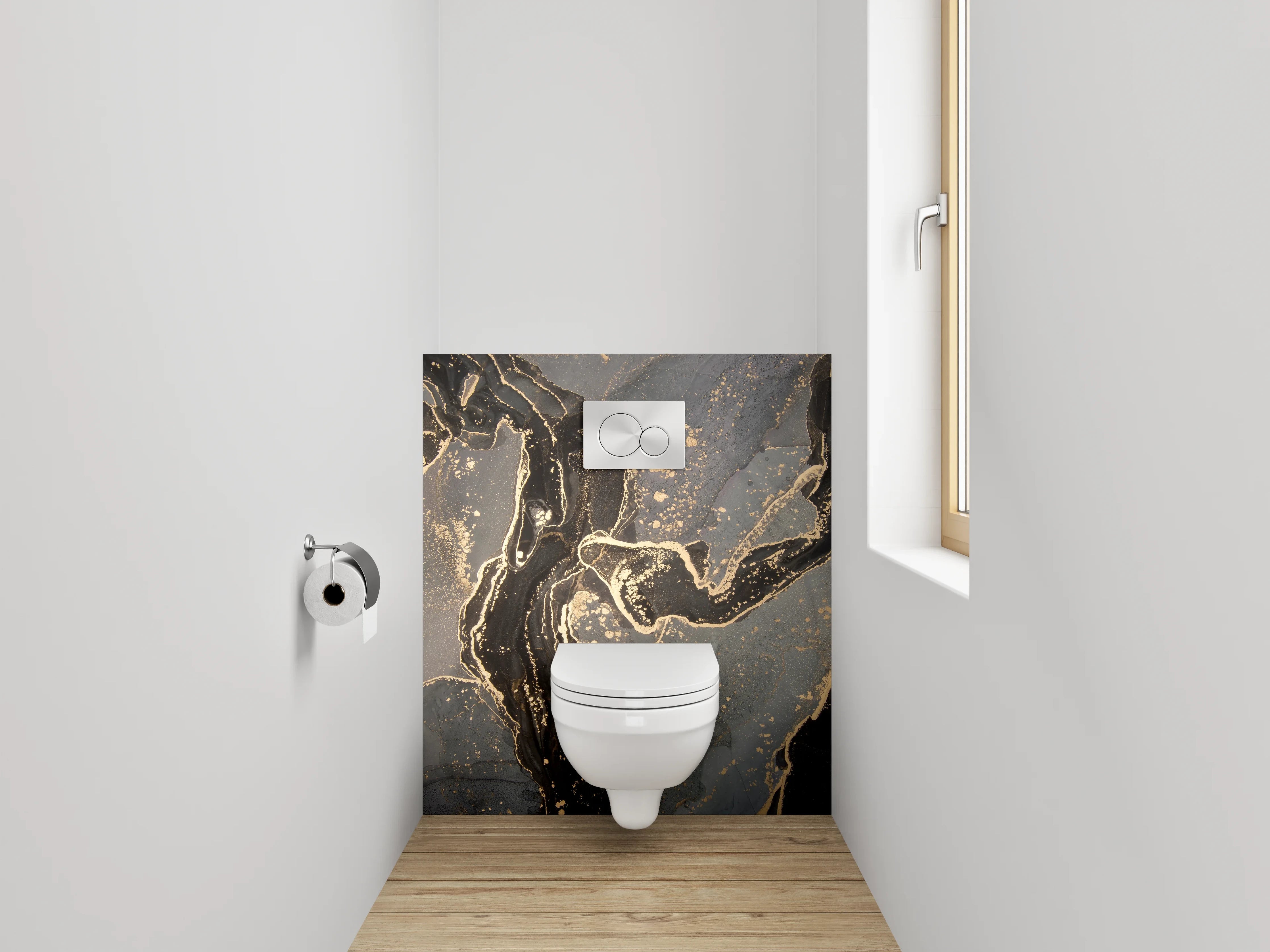 WC-Rückwand - Edle Marmor-Optik mit Goldakzenten
