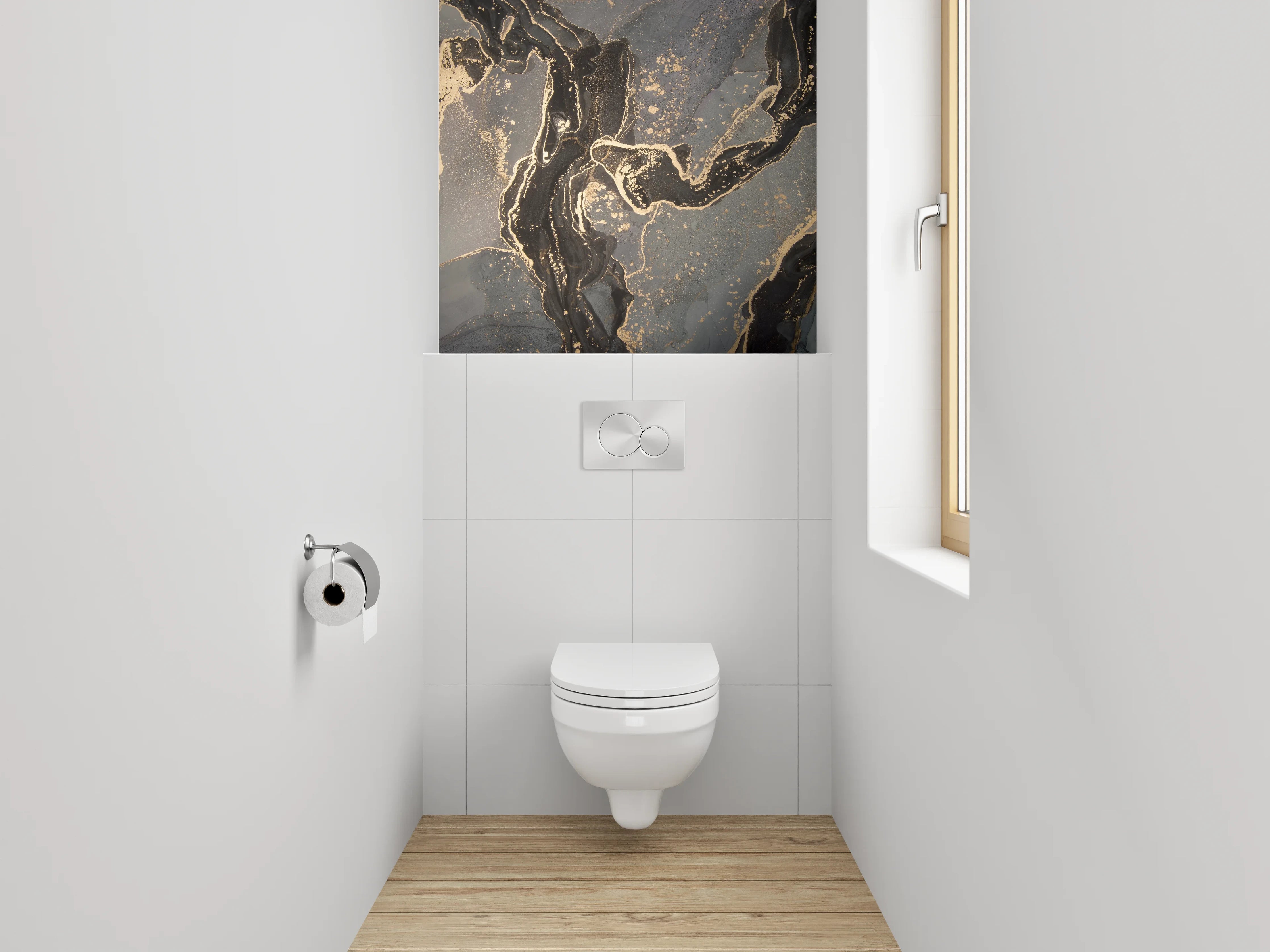WC-Rückwand - Edle Marmor-Optik mit Goldakzenten