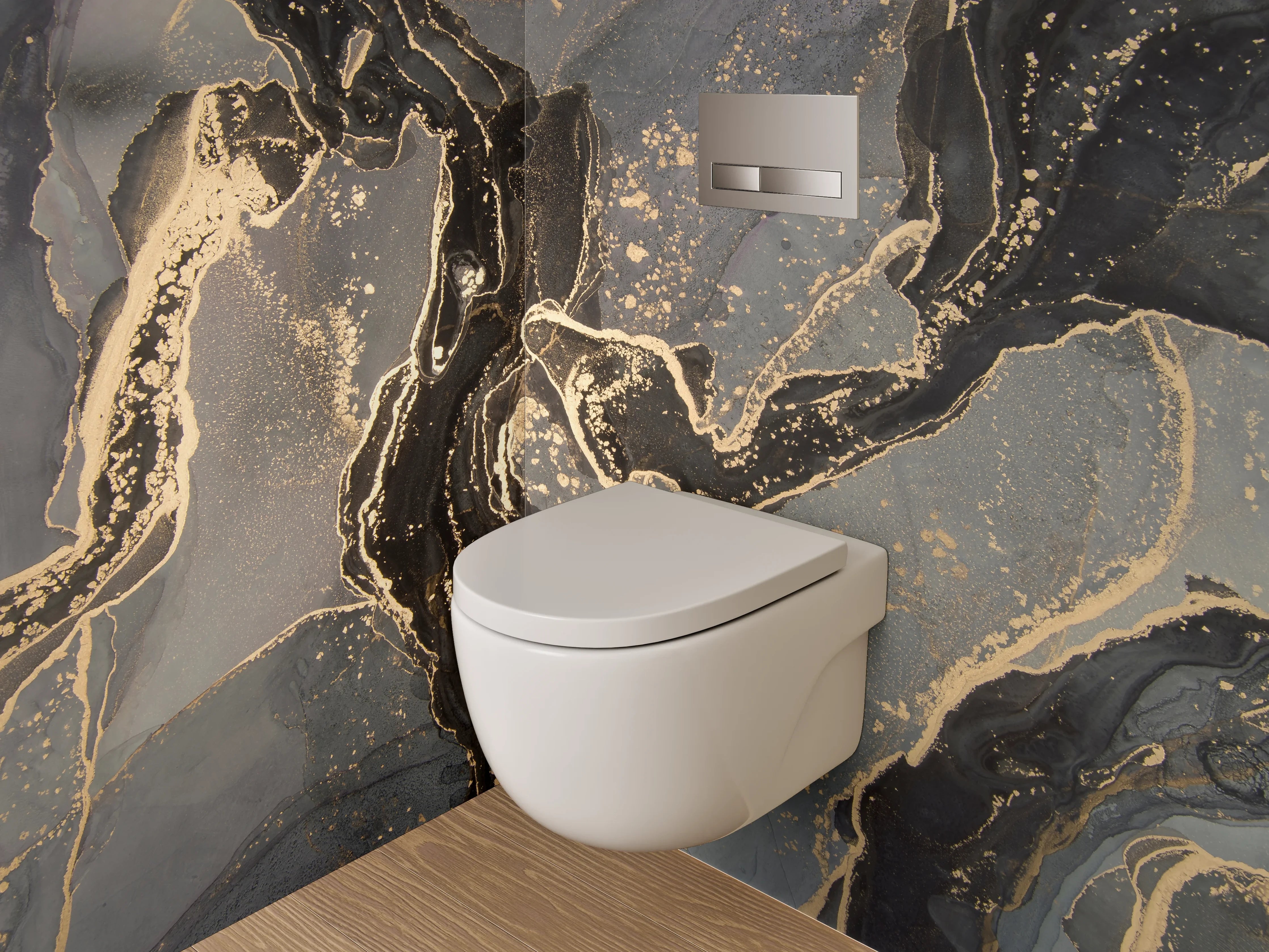 WC-Rückwand - Edle Marmor-Optik mit Goldakzenten