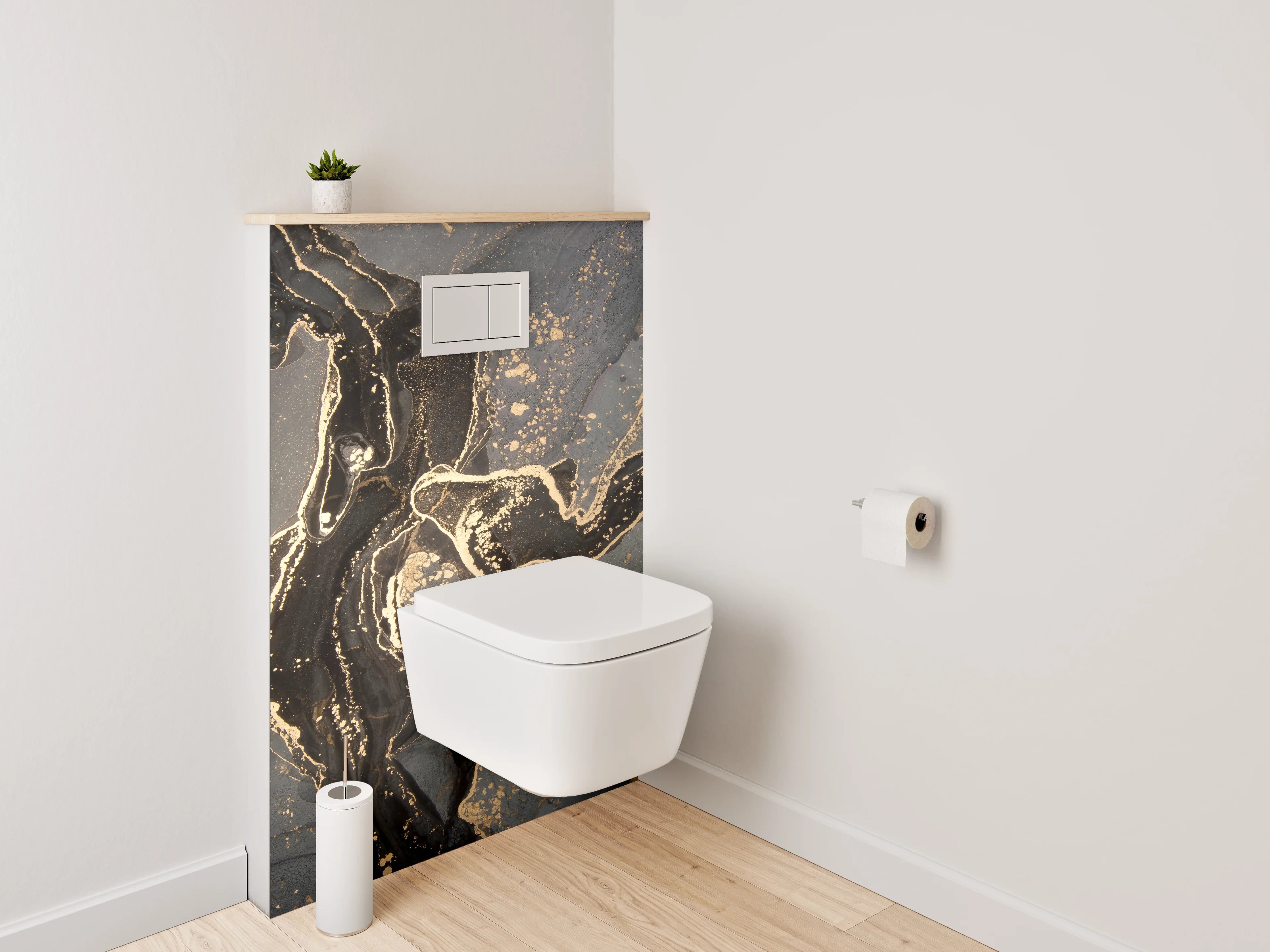 WC-Rückwand - Edle Marmor-Optik mit Goldakzenten