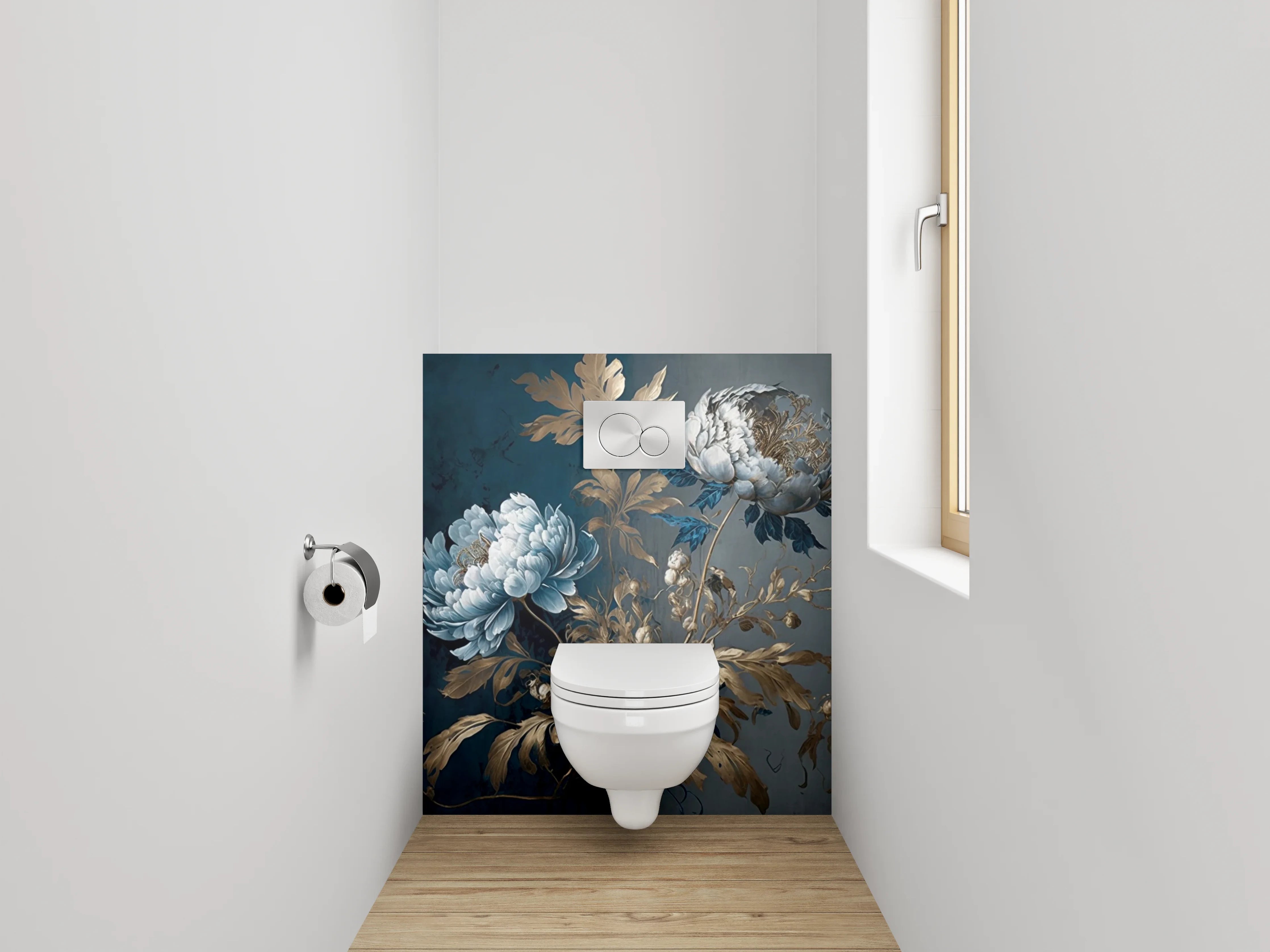 WC-Rückwand - Edle Pfingstrosen als Wandkunst