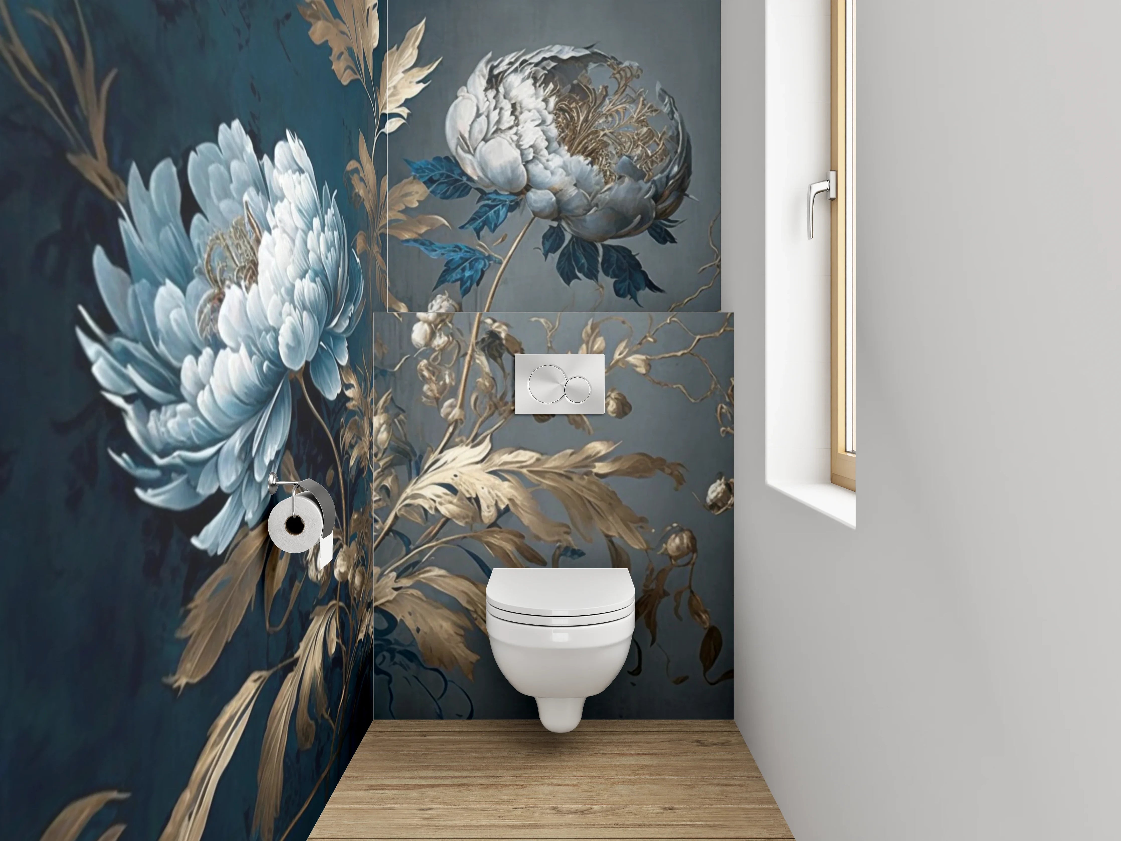 WC-Rückwand - Edle Pfingstrosen als Wandkunst
