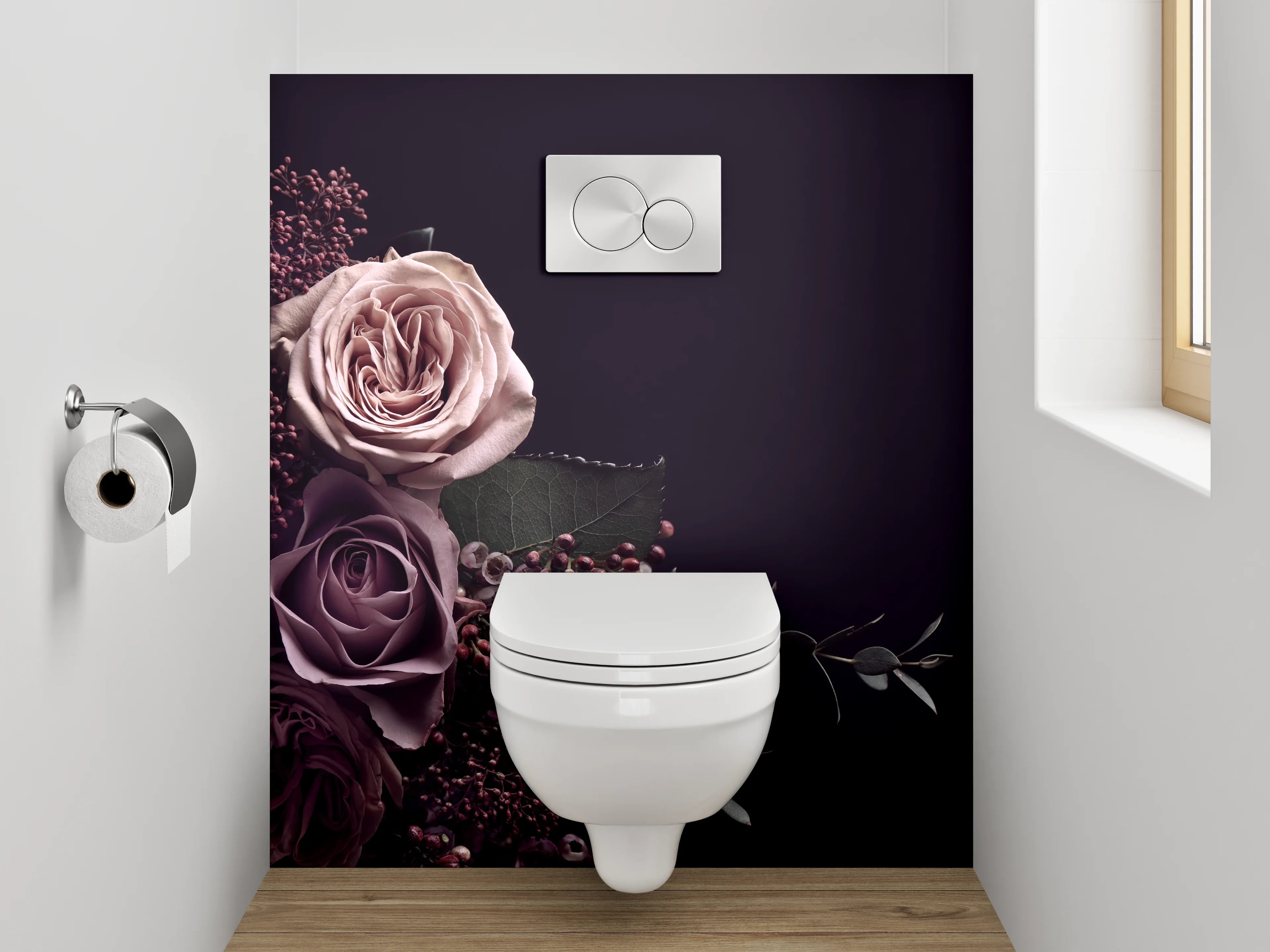 WC-Rückwand - Edle Rosenblüten auf dunklem Grund