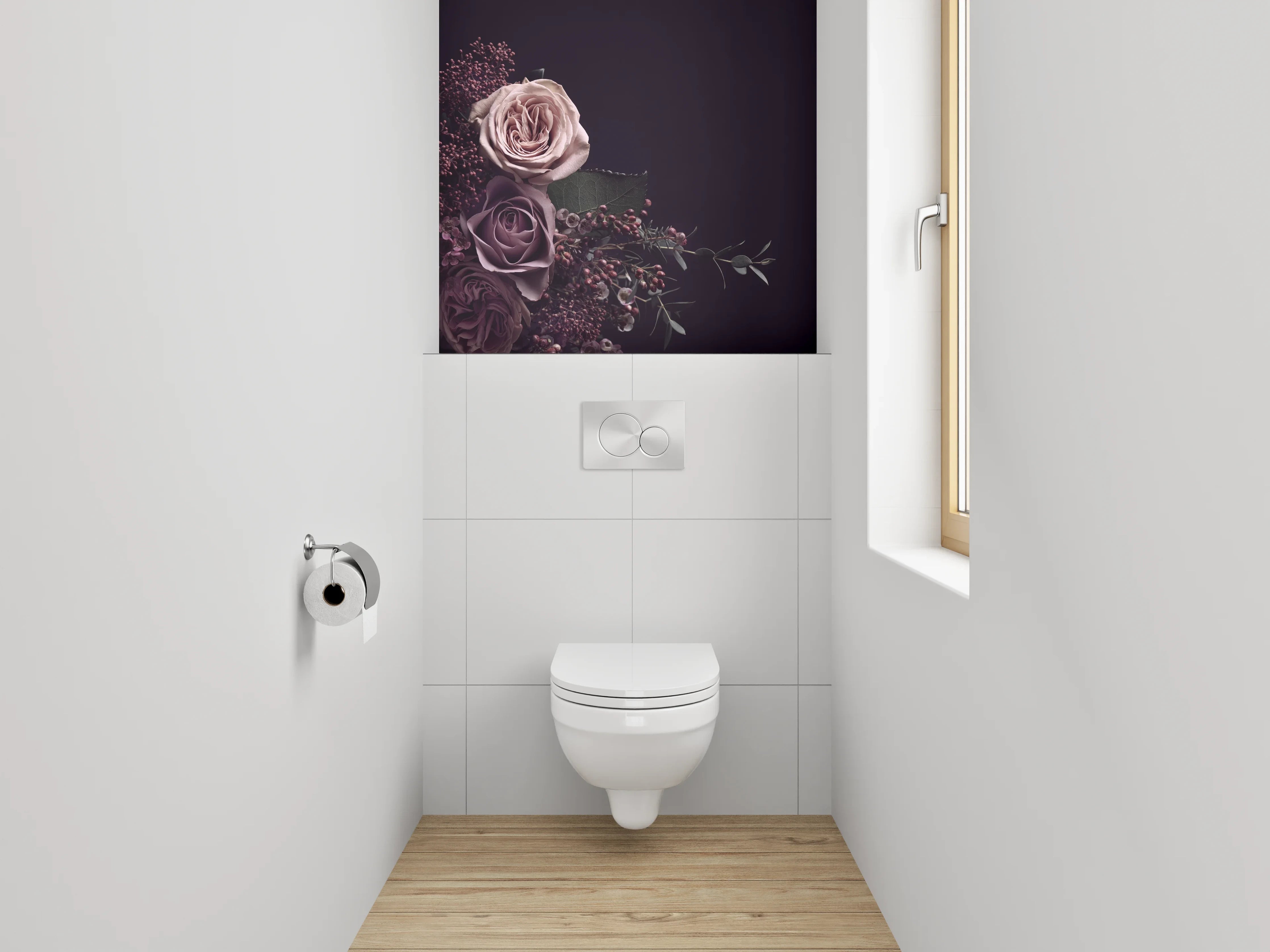 WC-Rückwand - Edle Rosenblüten auf dunklem Grund