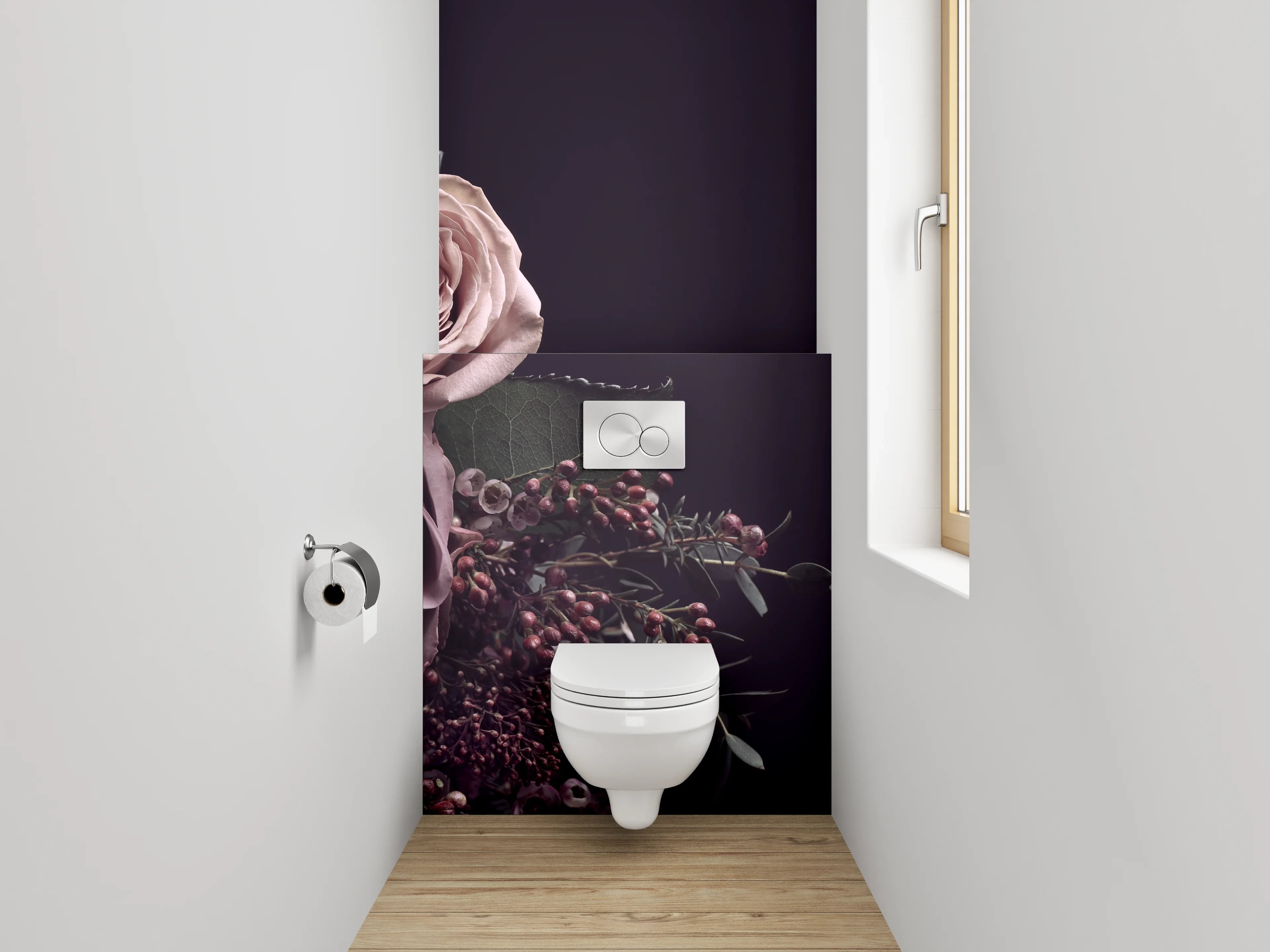 WC-Rückwand - Edle Rosenblüten auf dunklem Grund
