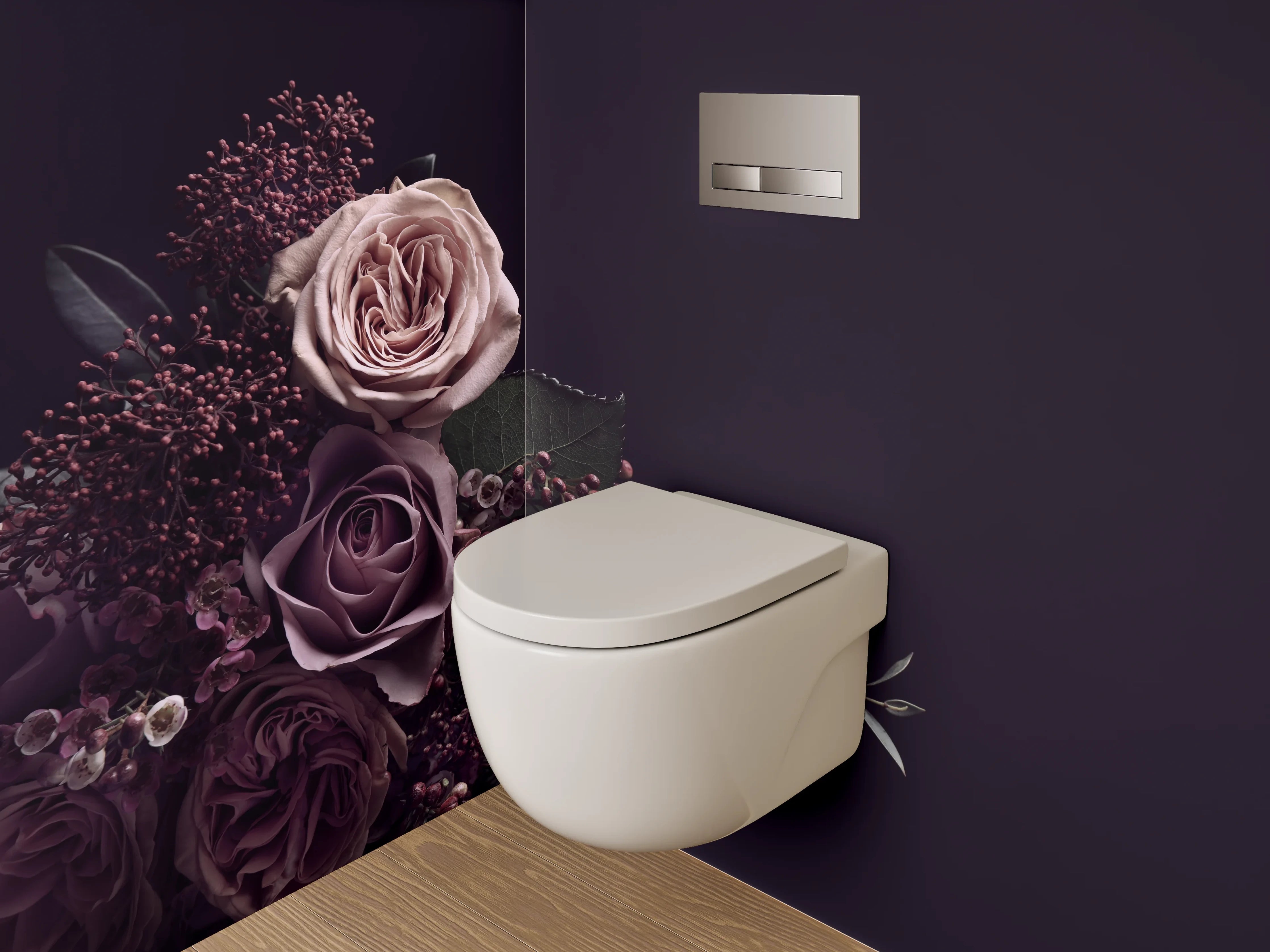 WC-Rückwand - Edle Rosenblüten auf dunklem Grund