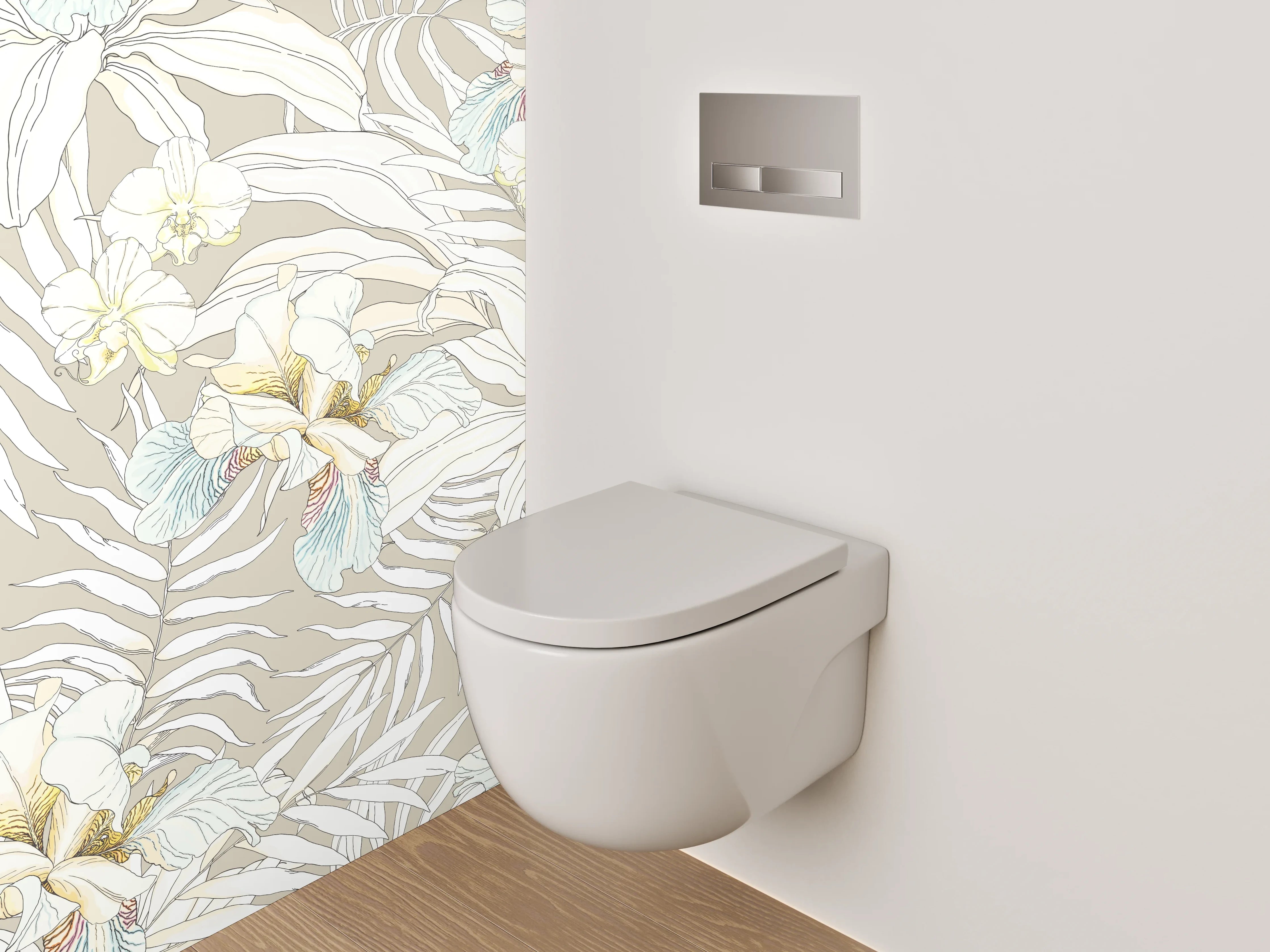 WC-Rückwand - Edle Tropenvögel auf weißem Grund