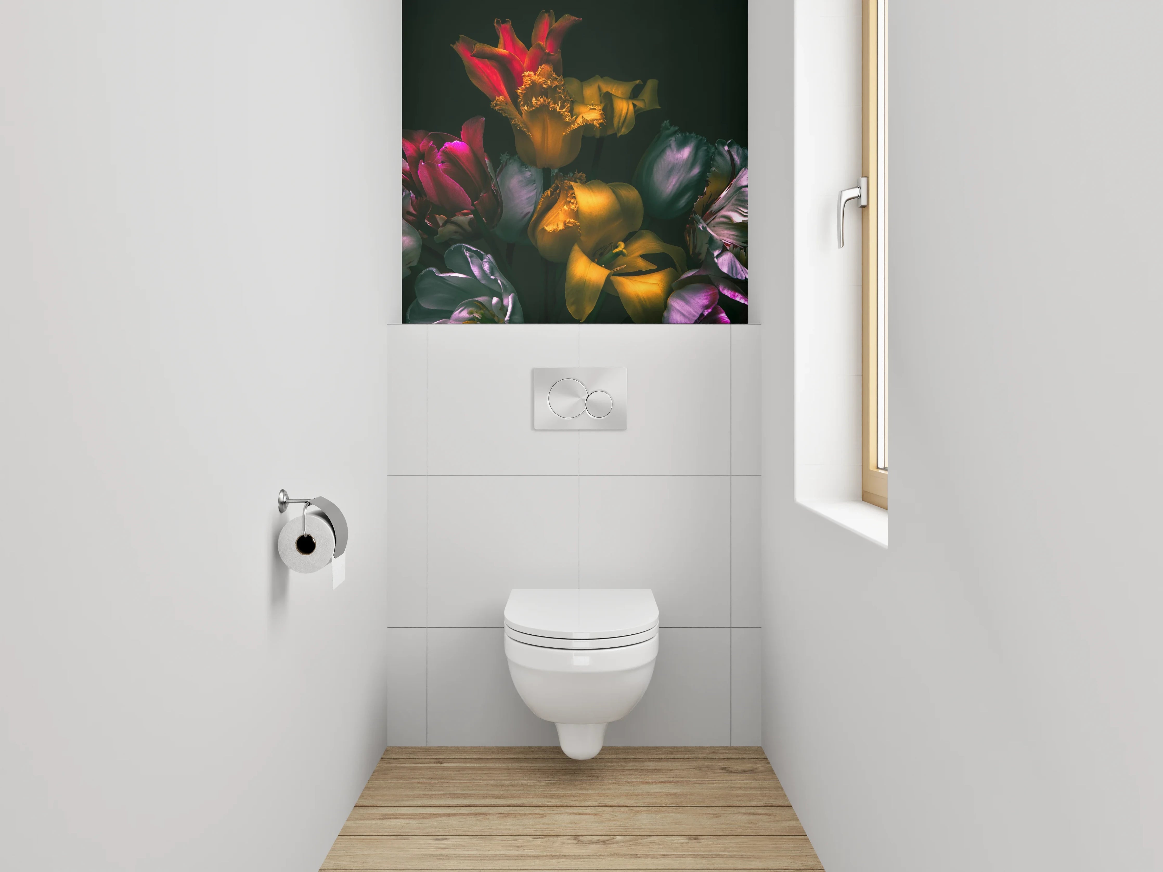WC-Rückwand - Edle Tulpenblüten in Dunkeloptik