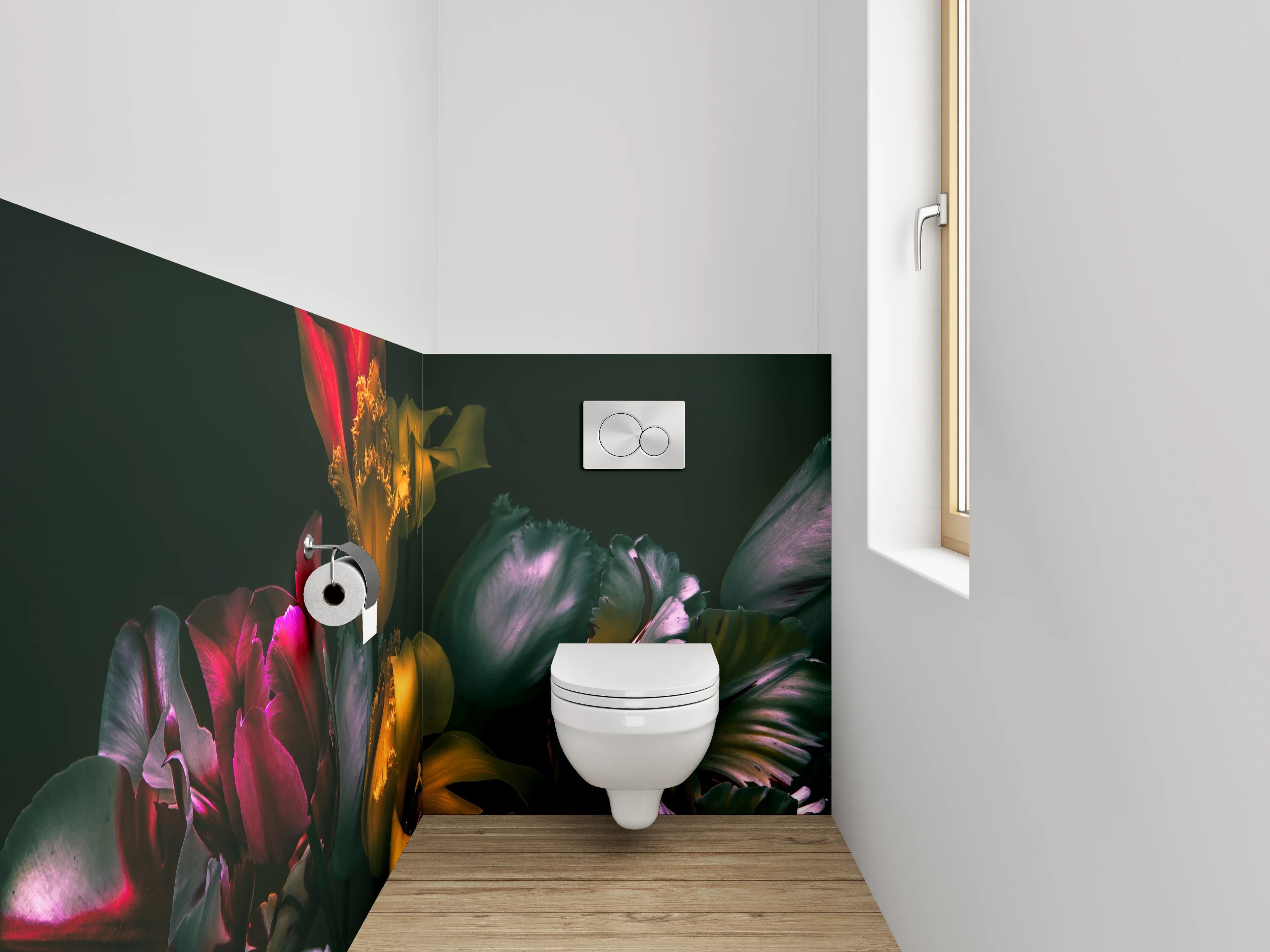 WC-Rückwand - Edle Tulpenblüten in Dunkeloptik