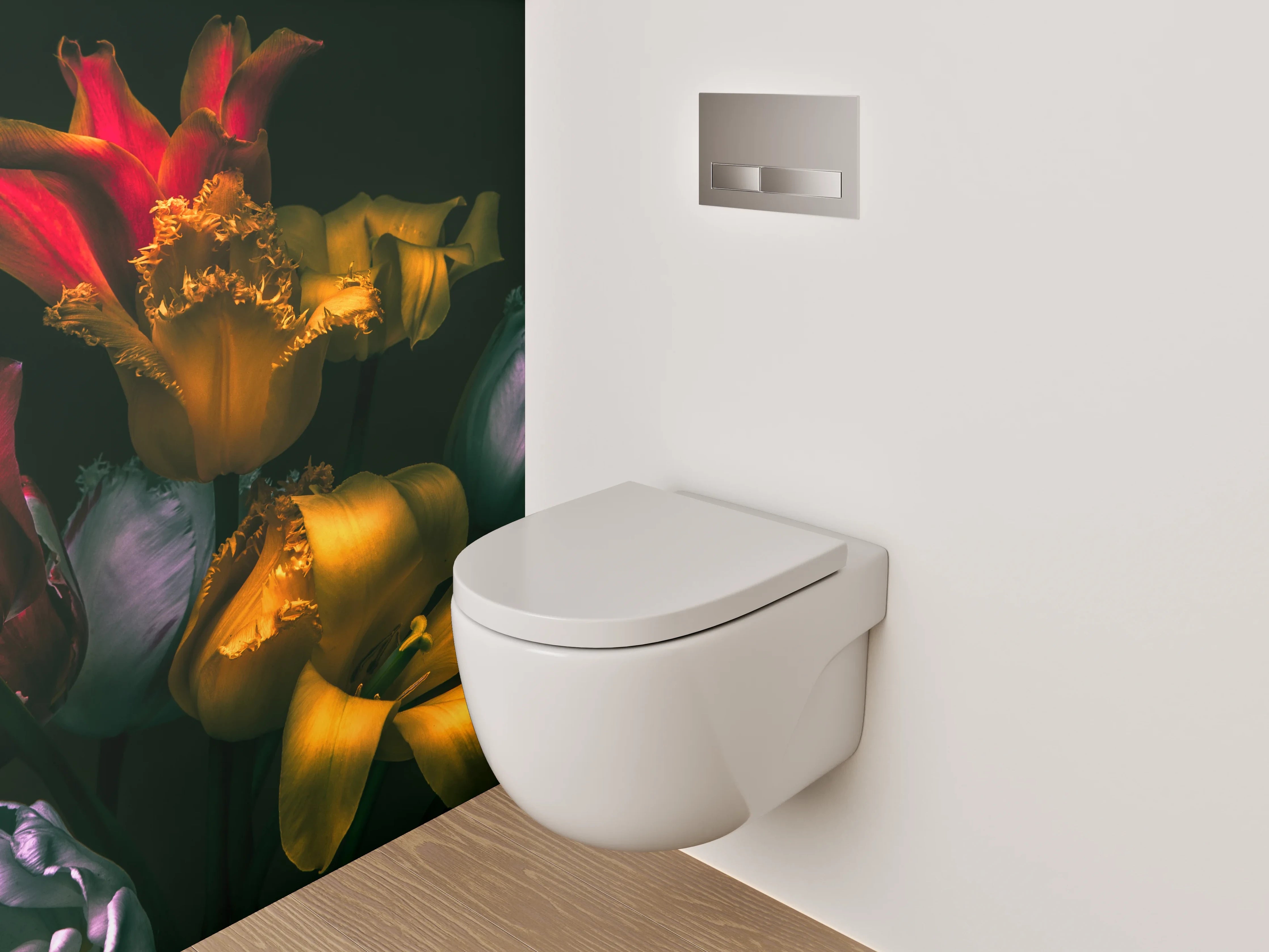 WC-Rückwand - Edle Tulpenblüten in Dunkeloptik