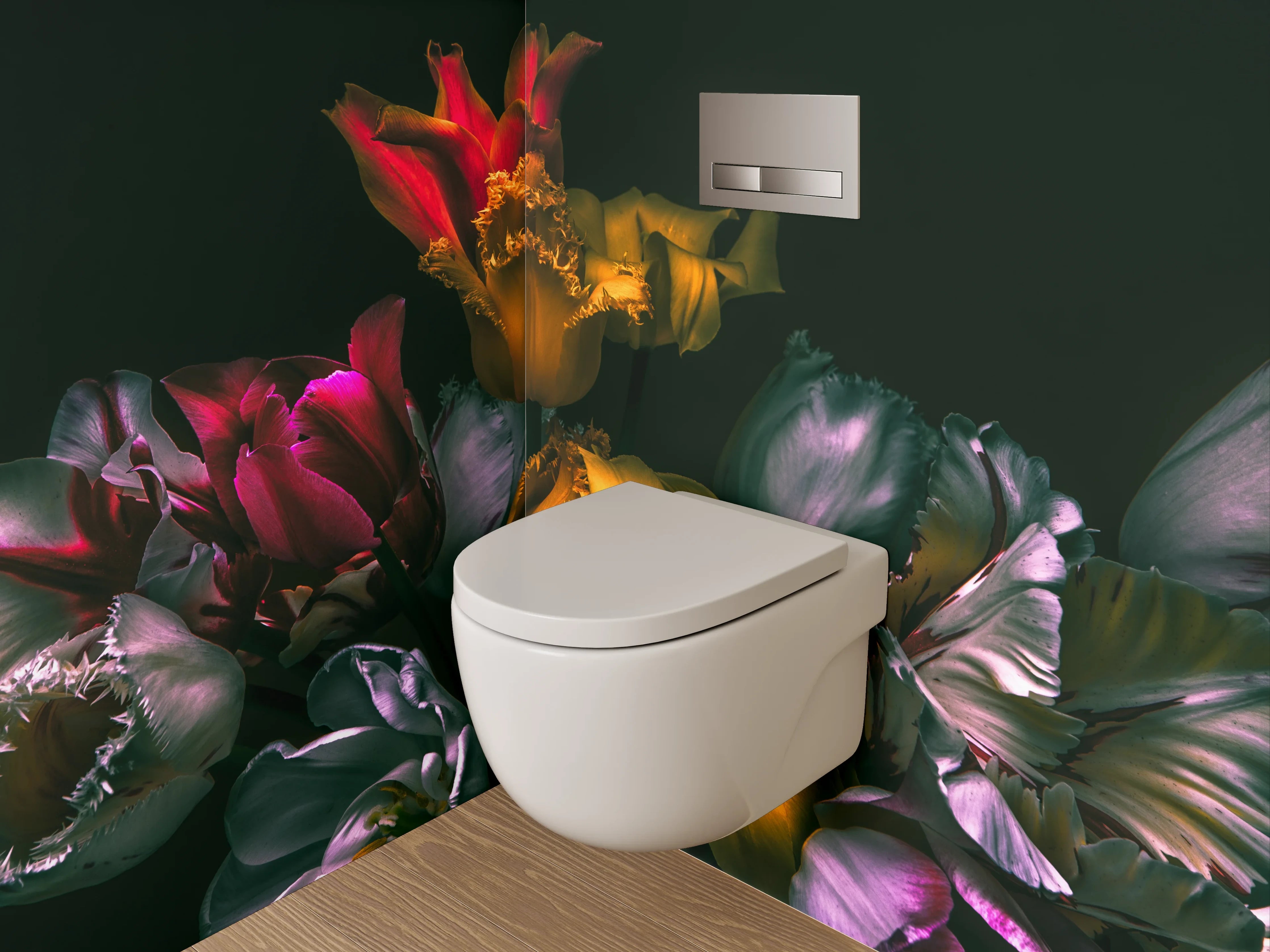 WC-Rückwand - Edle Tulpenblüten in Dunkeloptik