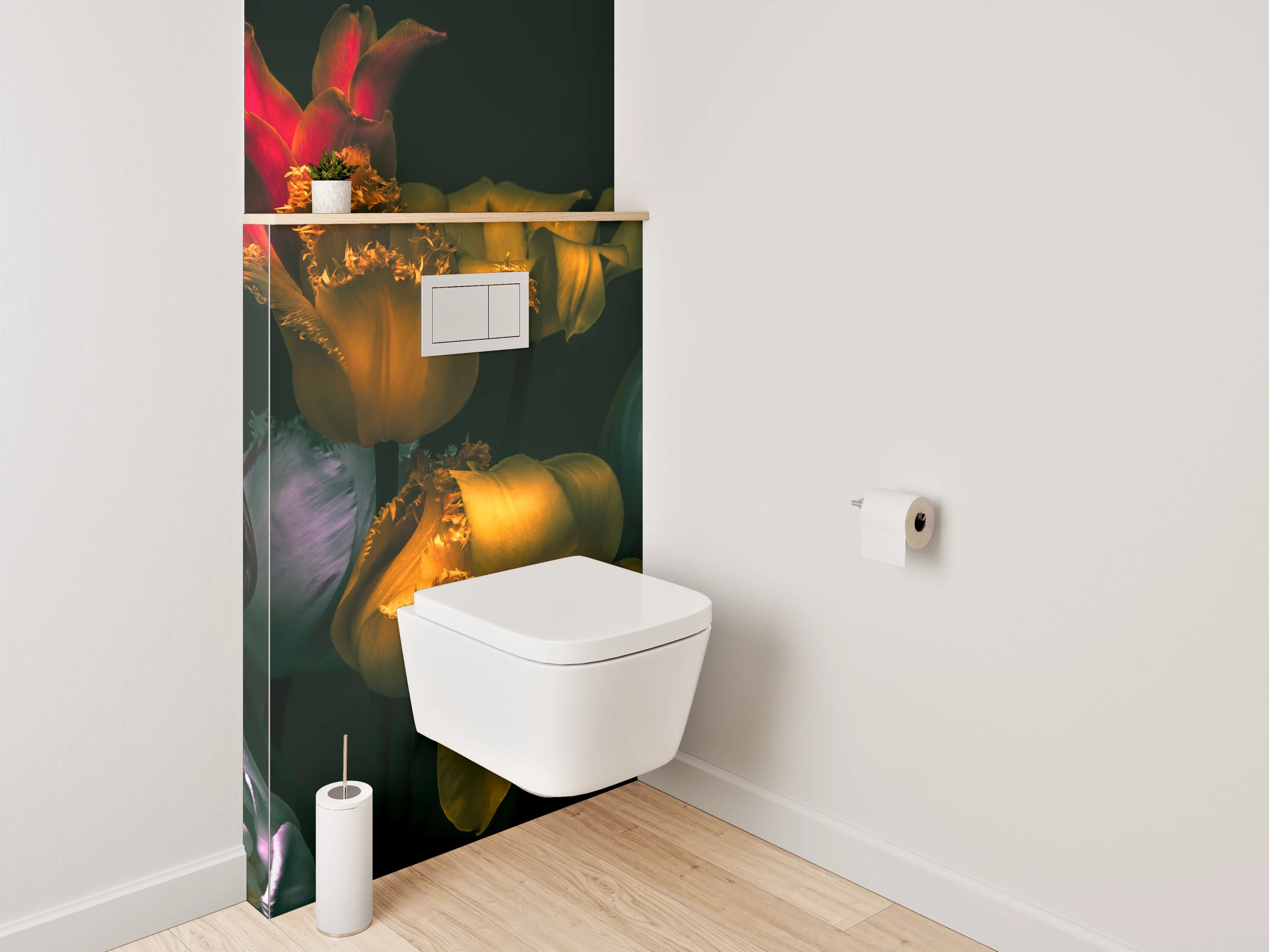 WC-Rückwand - Edle Tulpenblüten in Dunkeloptik