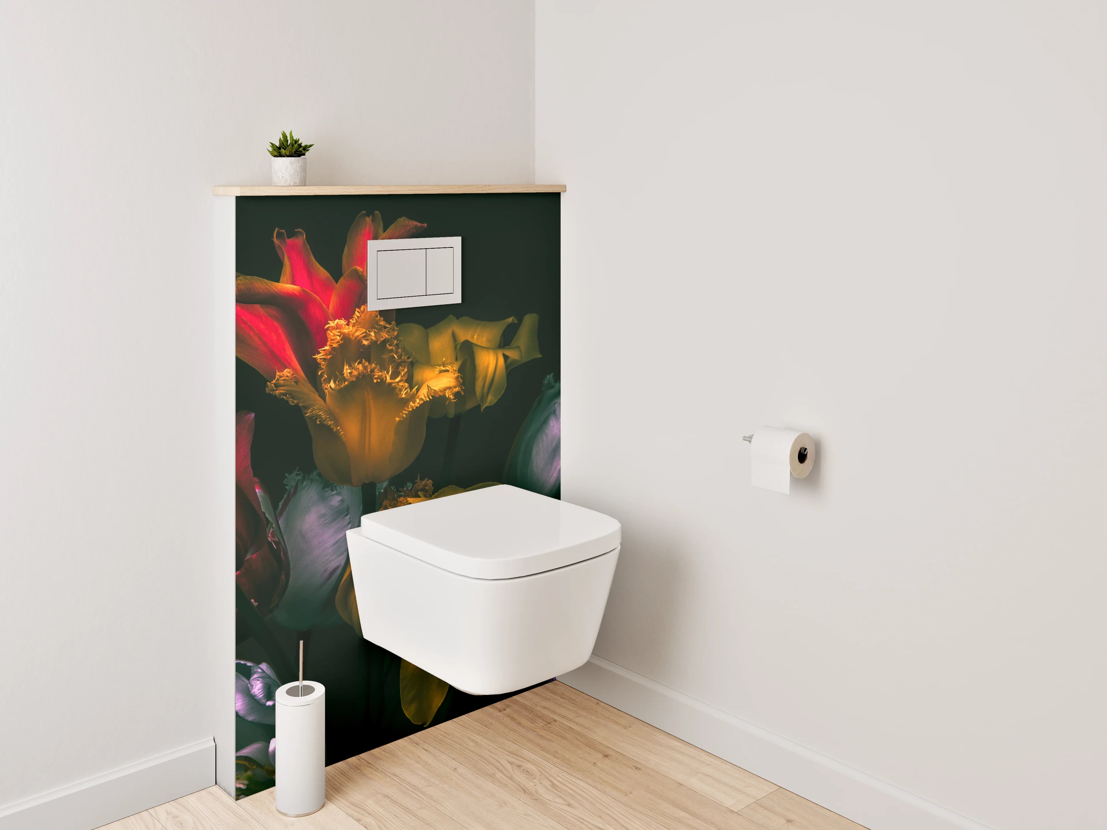 WC-Rückwand - Edle Tulpenblüten in Dunkeloptik