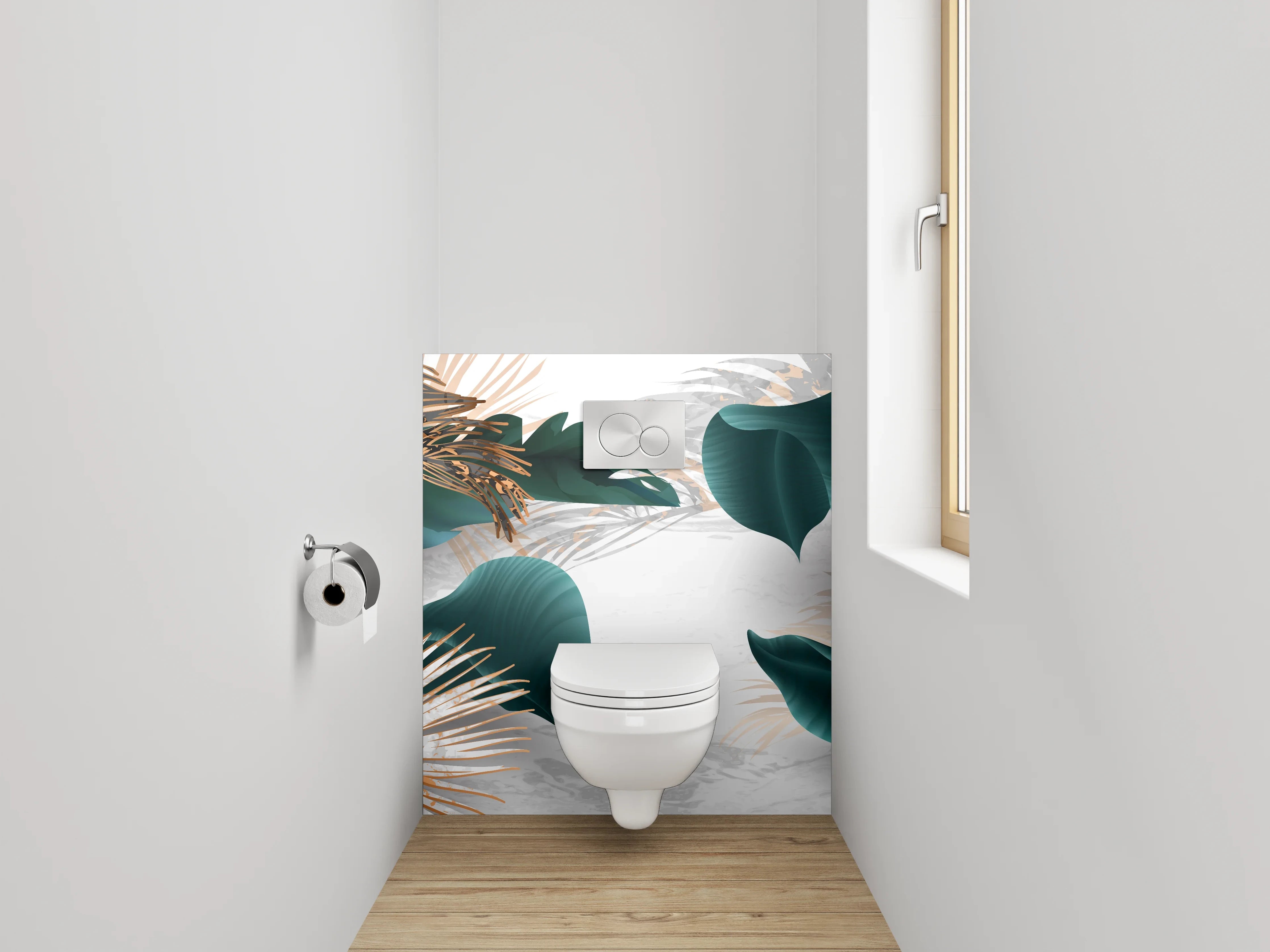 WC-Rückwand - Edle botanische Blätter auf modernem Marmor