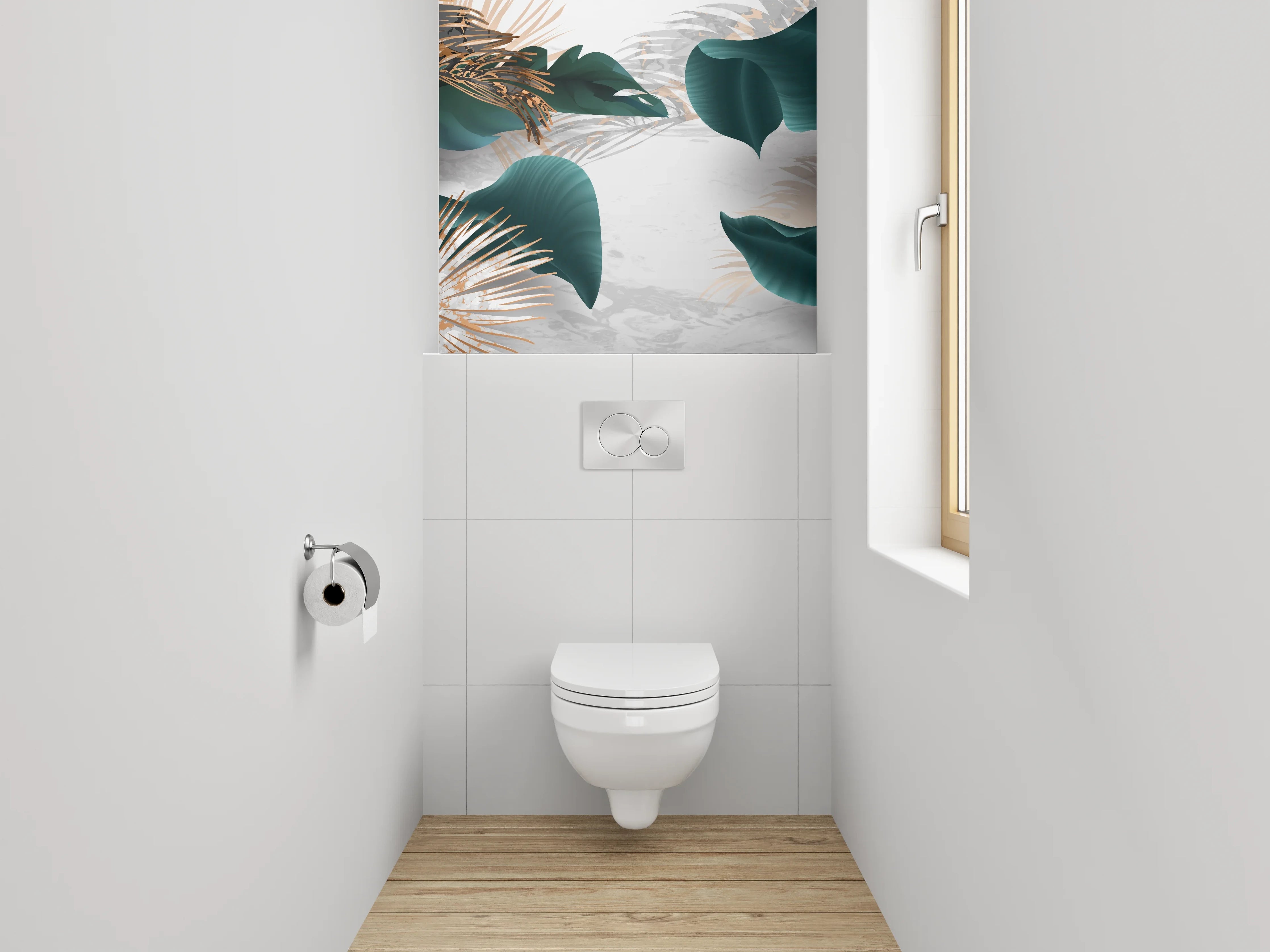 WC-Rückwand - Edle botanische Blätter auf modernem Marmor