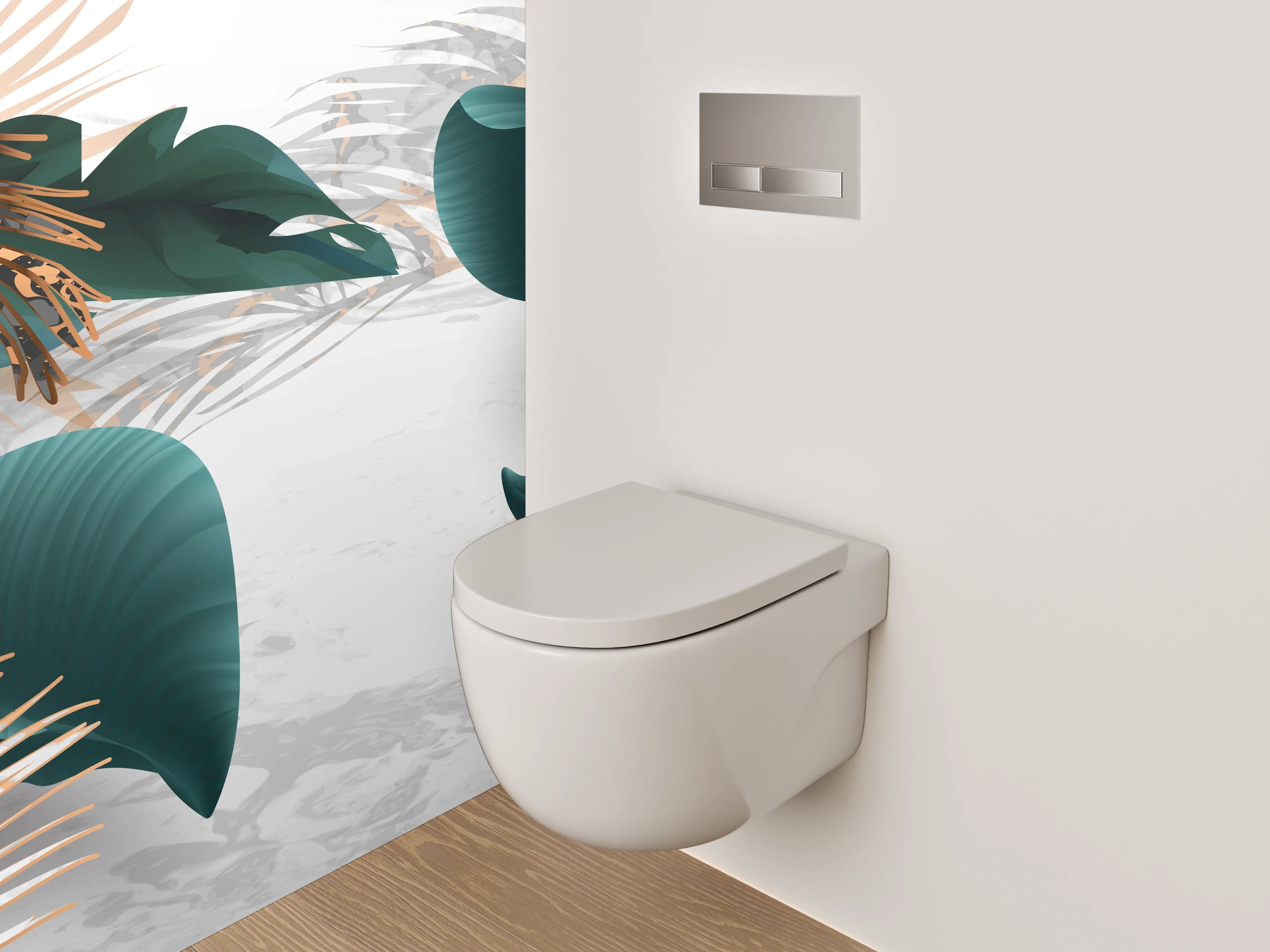 WC-Rückwand - Edle botanische Blätter auf modernem Marmor