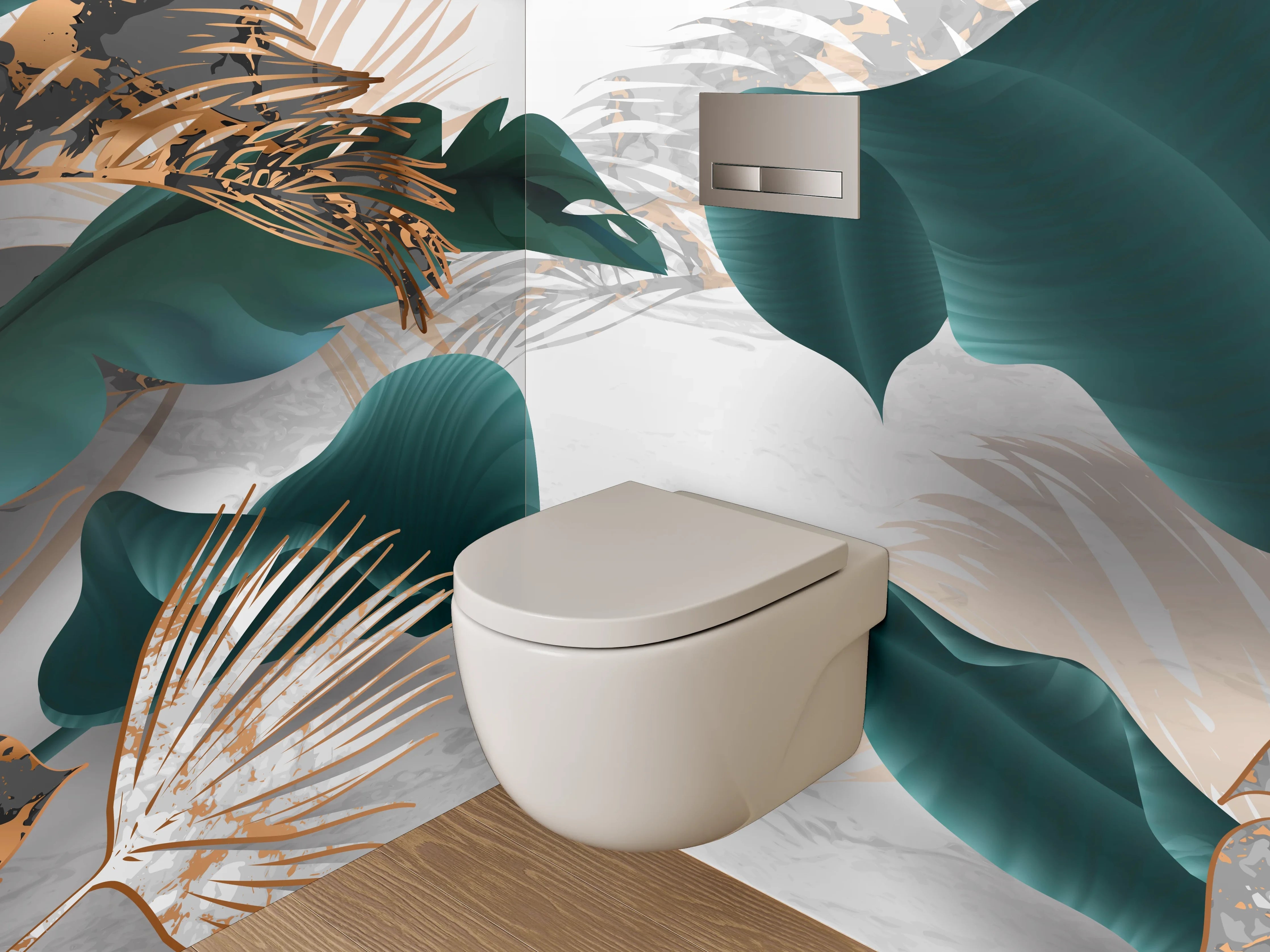 WC-Rückwand - Edle botanische Blätter auf modernem Marmor